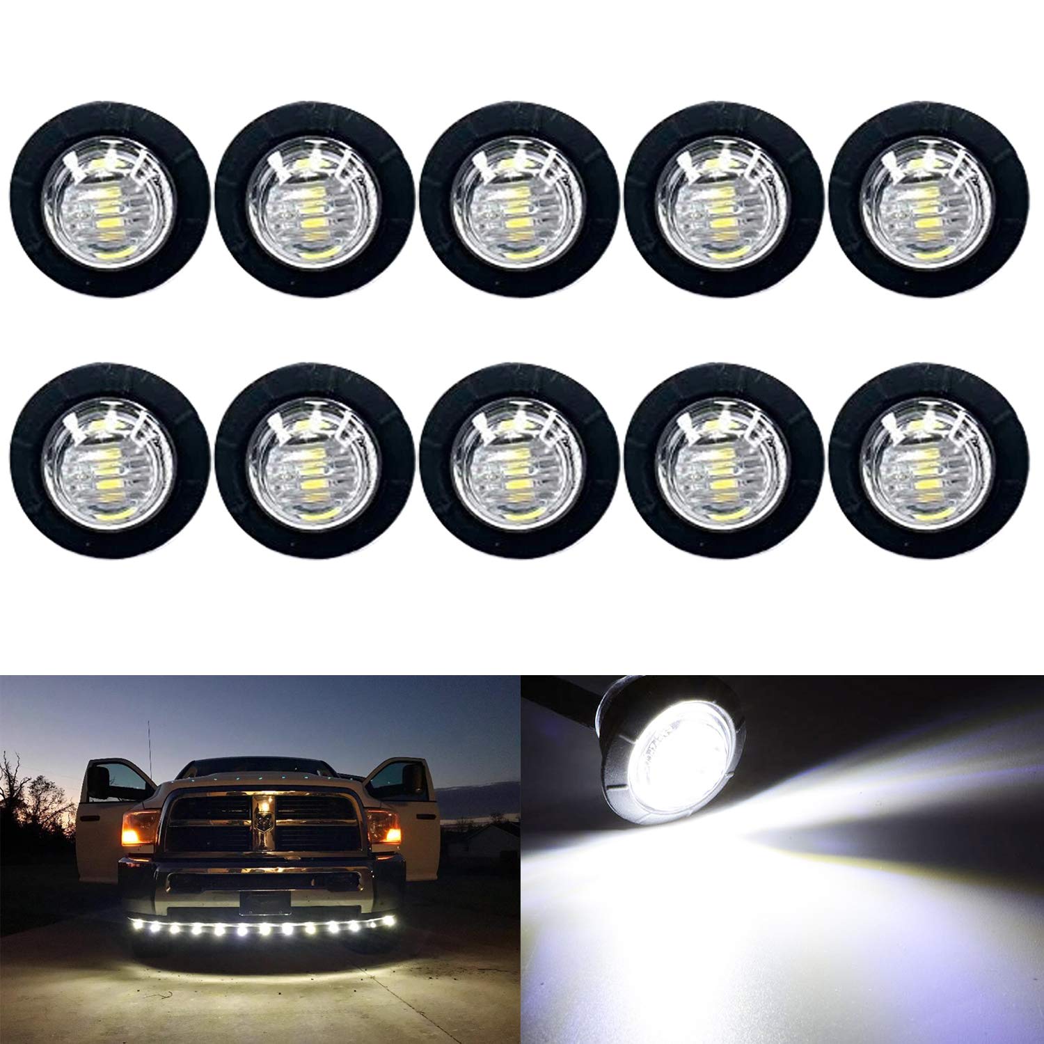 KEING LED Marker Lights, 3/4 Inch Waterproof, 10 Amber + 10 Red + 10 White, 12V for Trailer, Truck, Bus, Van, ATV, RV,