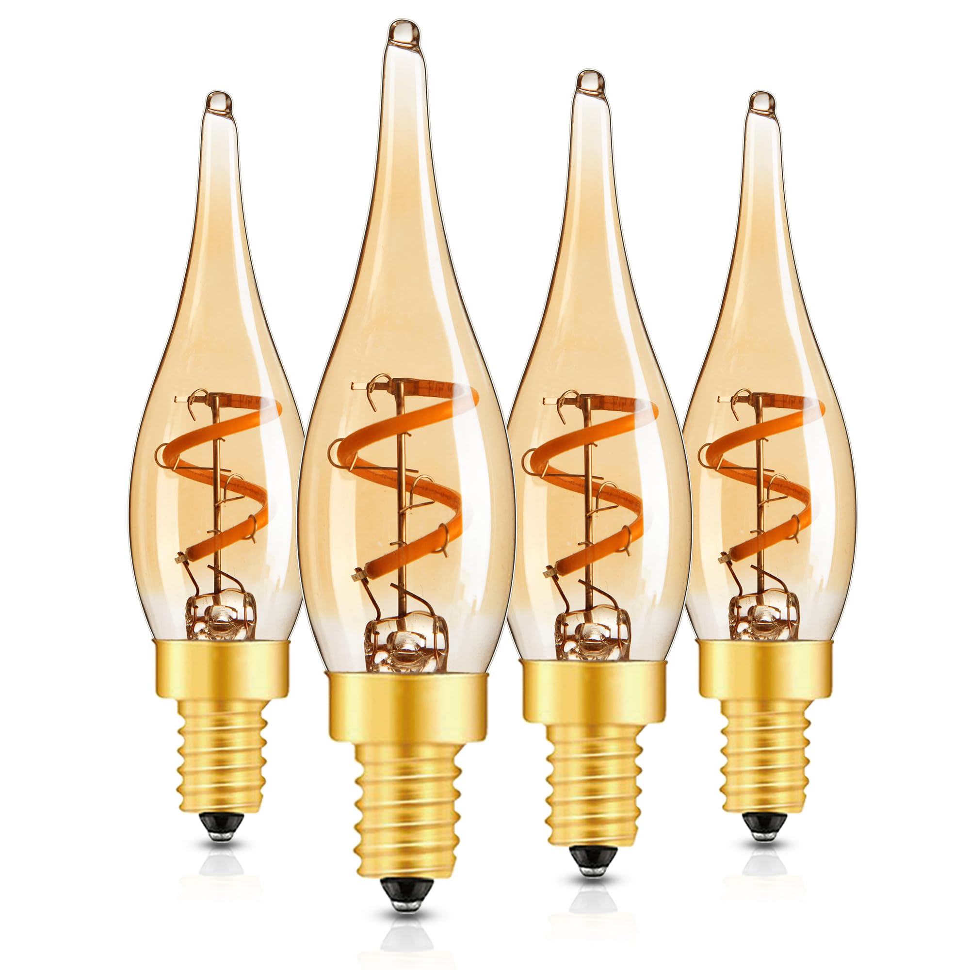 Genixgreen Amber Led Candelabra Bulbs,Low Wattage Candle Bulbs Night Light Bulbs 15W 10W Equivalent 1.5W Filament For Chandelier