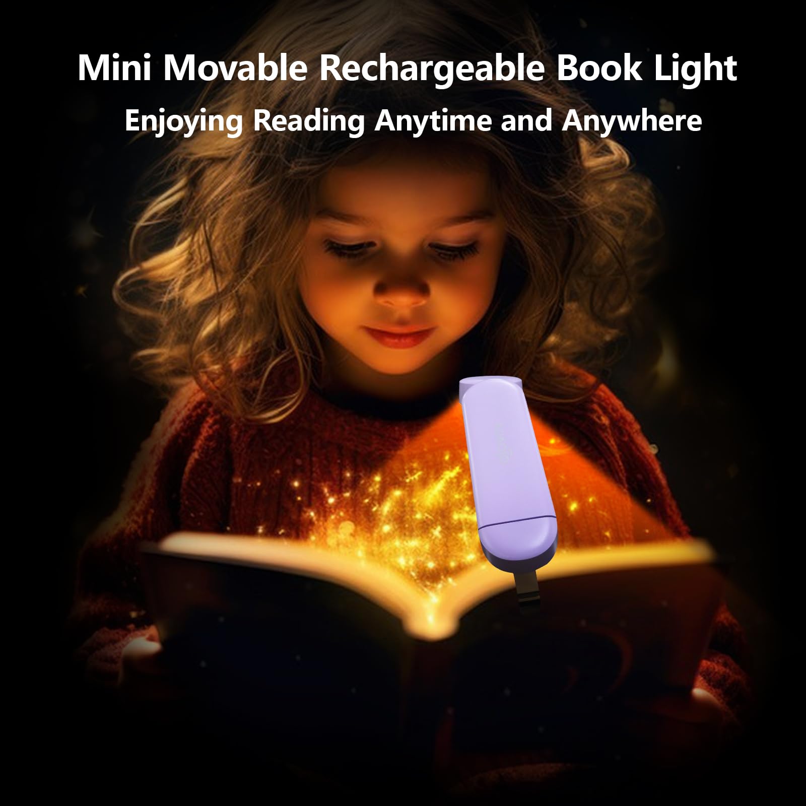 Vavofo Usb Rechargeable Book Light, Blue Light Blocking, Amber Light Clip On Bookmark Shaped Reading Light, Eye Care 6 Leds Book Light For Bookworms Reading In Bed With 9 Lighting Modes (Purple)