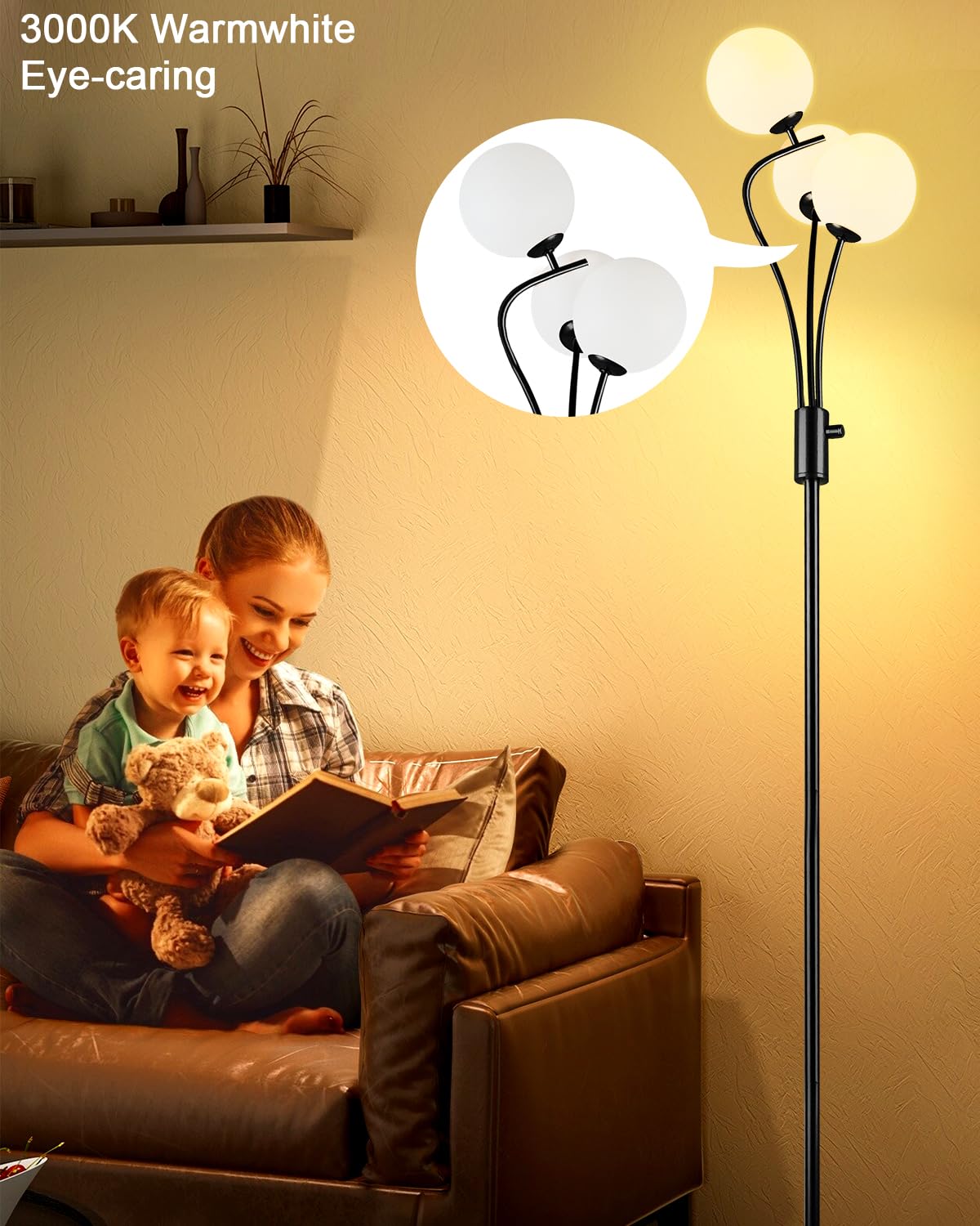 Lightdot Globe Standing Lamps With 3Pcs 3000K G9 Bulbs Stepless Black Dimmable Floor Lamp With Stable Base 3-Lights Modern Desig