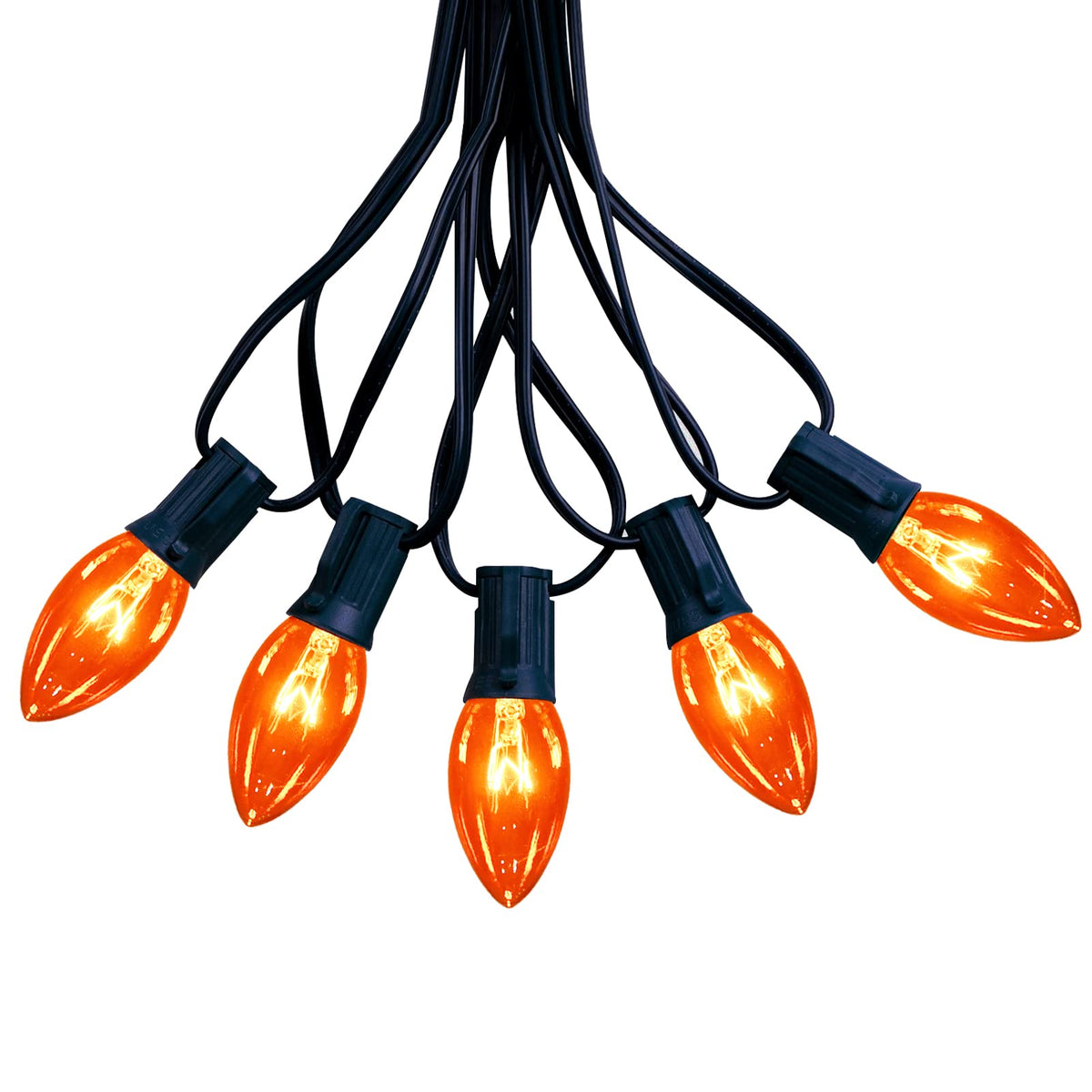 C9 Orange Halloween String Lights, 25Ft Christmas Outdoor String Lights with 26 Clear Orange Bulbs(1 Spare), Hanging Patio Light