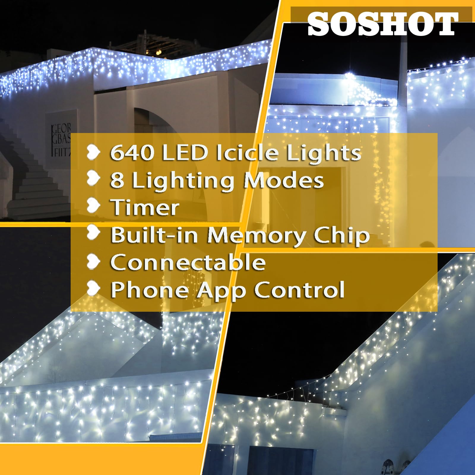 Soshot Christmas String Lights Outdoor - 49Ft/15M 640 Led 8 Modes With Remote Control And App Waterproof Christmas Lights For Pa