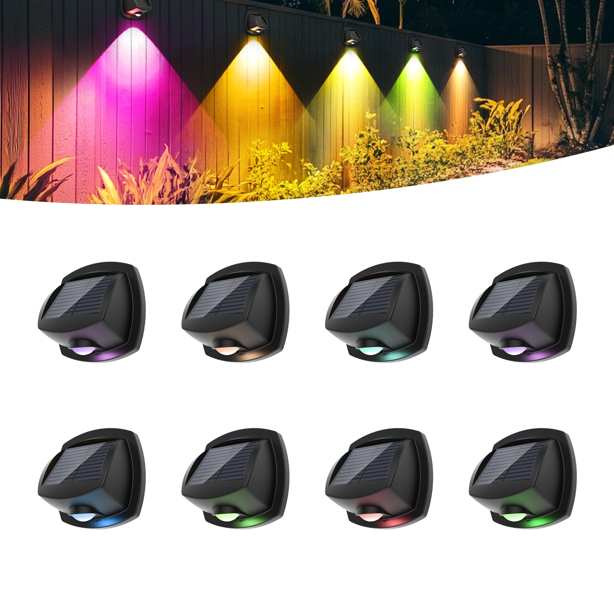Solpex Solar Lights Outdoor Waterproof Ip65  Solar Stair Lights Outdoor For Fence  Deck  Step  Rgb Multicolor Led 11 Lighting Modes House Wall Light For Porch  Backyard  Fence  Garden Decor-8 Pack