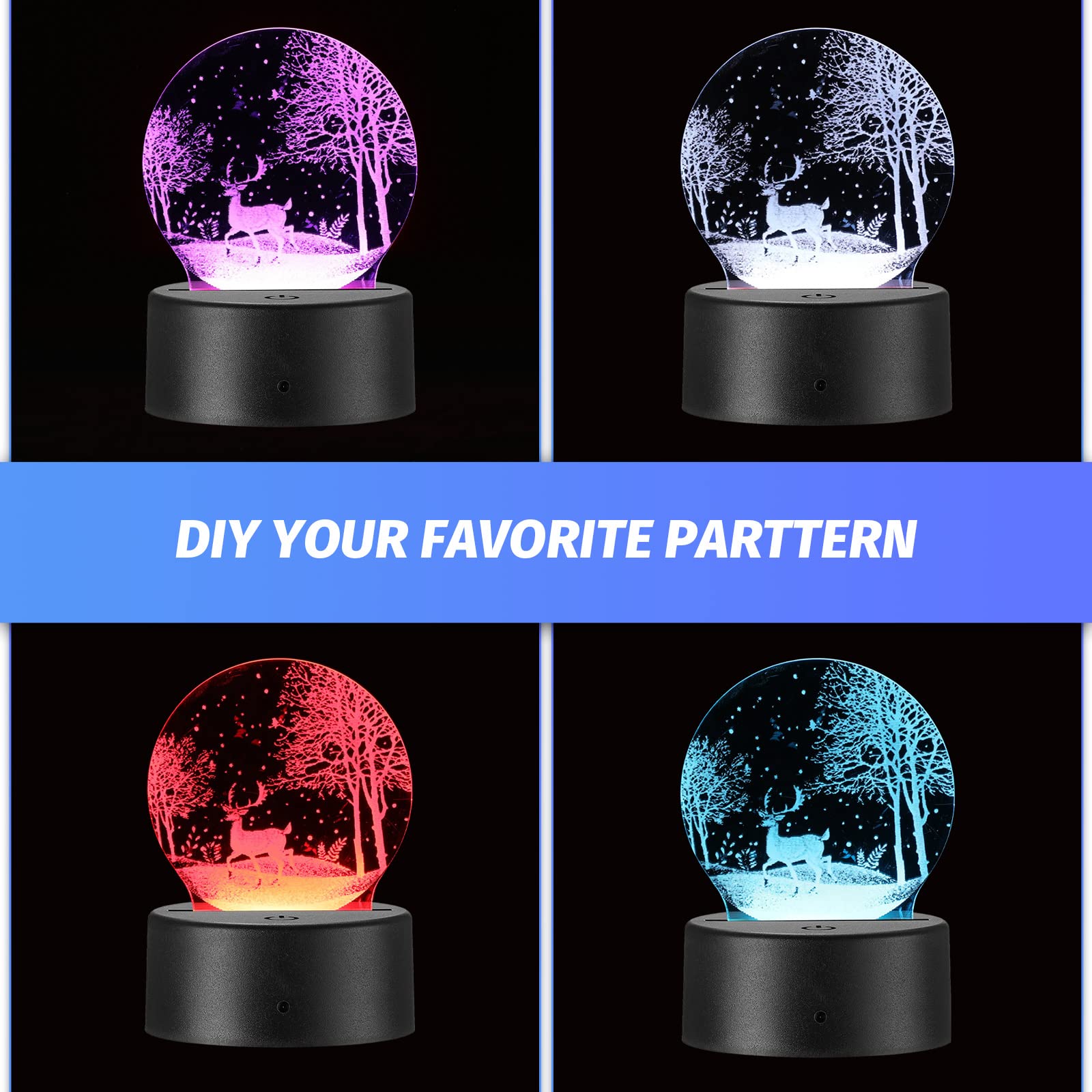 Riakrum Acrylic Lamp Base Set - 12 Clear Acrylic Sheets & 12 LED Light Bases with Remote Control - Ideal for Restaurant & Cafe Decoration - Black