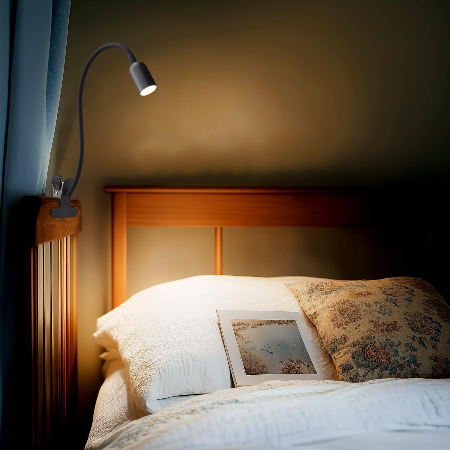 Led Reading Light For Bed Headboard - Dimmable Clip-On Book Light With Flexible Gooseneck, Adjustable Color Temperature (3000/40