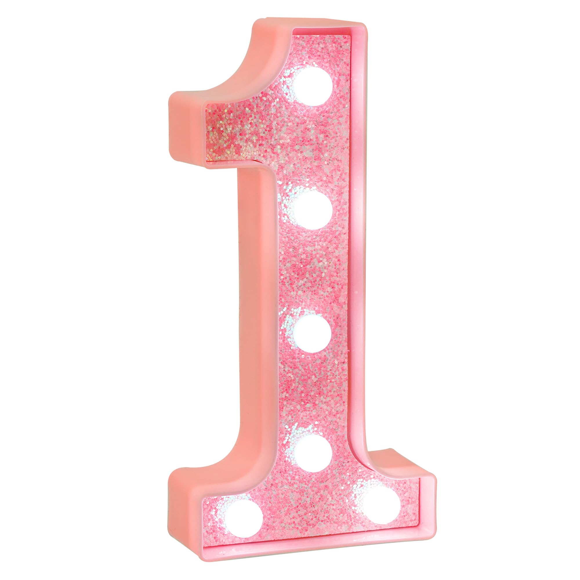 EUFONY Pink Glitter LED Marquee Light Up Number 1 with Cool White Lights, Battery-Powered Numbers sign for Girls Birthday Party