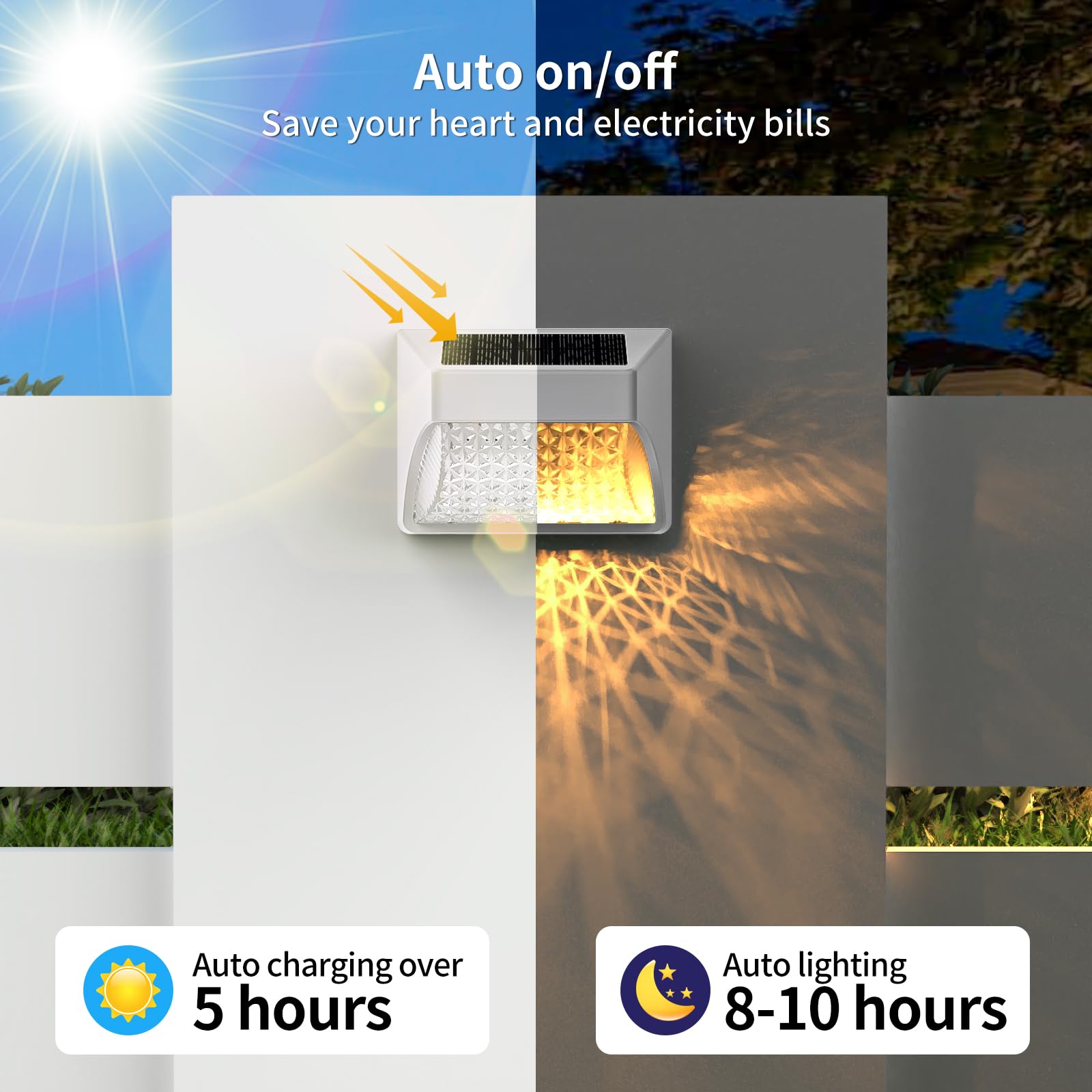 NACINIC Solar Fence Deck Lights 8 Pack Waterproof Dusk to Dawn Warm/Cool White, Medium Pear White, Model F-01