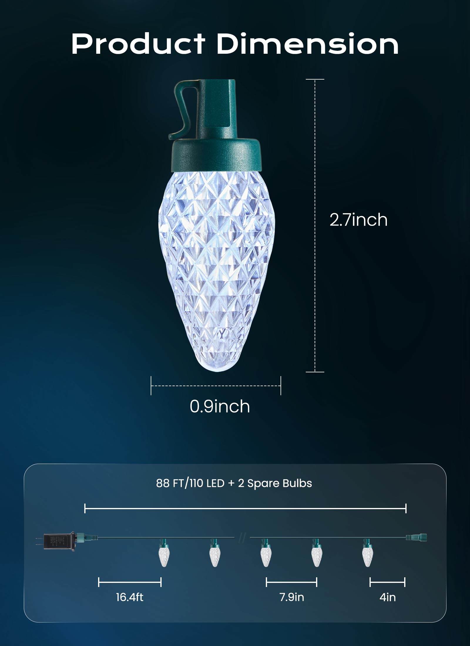 Minetom C9 Christmas Lights Outdoor  72 Ft 110 Led C9 String Lights  8 Modes & Timer Connectable Waterproof For Christmas Tree Light Indoor Outdoor Roofline Patio Outside Yard Xmas Decor  White