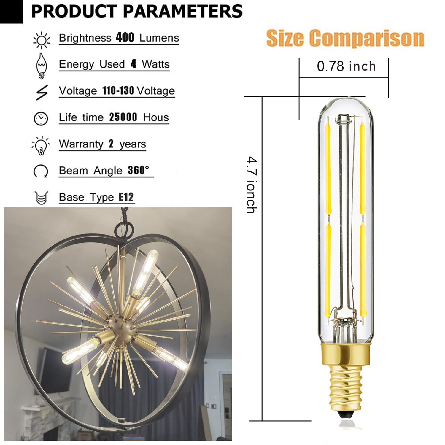 Leools Dimmable T6 Led Bulbs, 4W E12 Edison Light Bulbs Neutral White 4000K,400Lm, 40W Candelabra Incandescent Bulbs Equivalent
