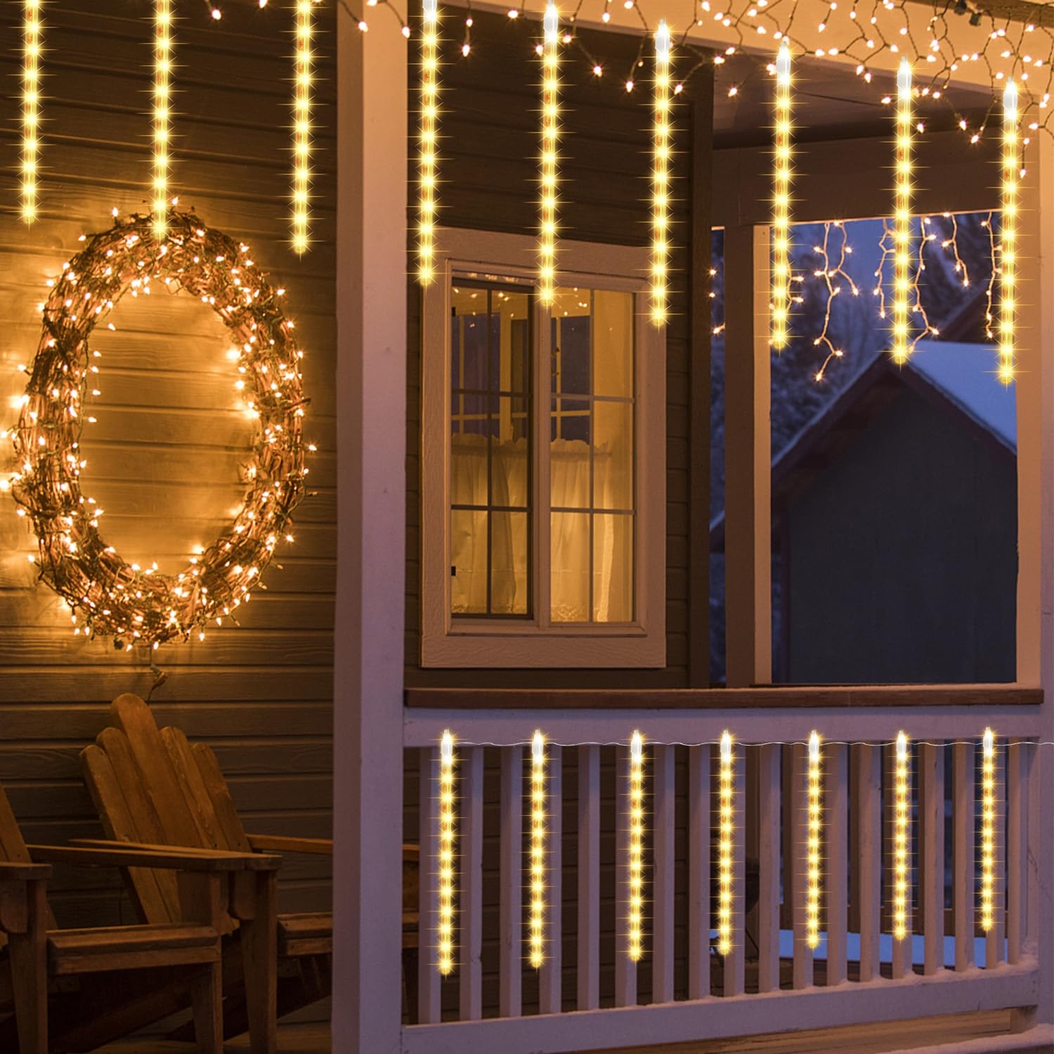 24 Tubes Meteor Shower Lights, Outdoor Icicles Christmas Lights, 12 Inch 3 X 288 Led Iciclelights Snow Falling Lights, Connectab