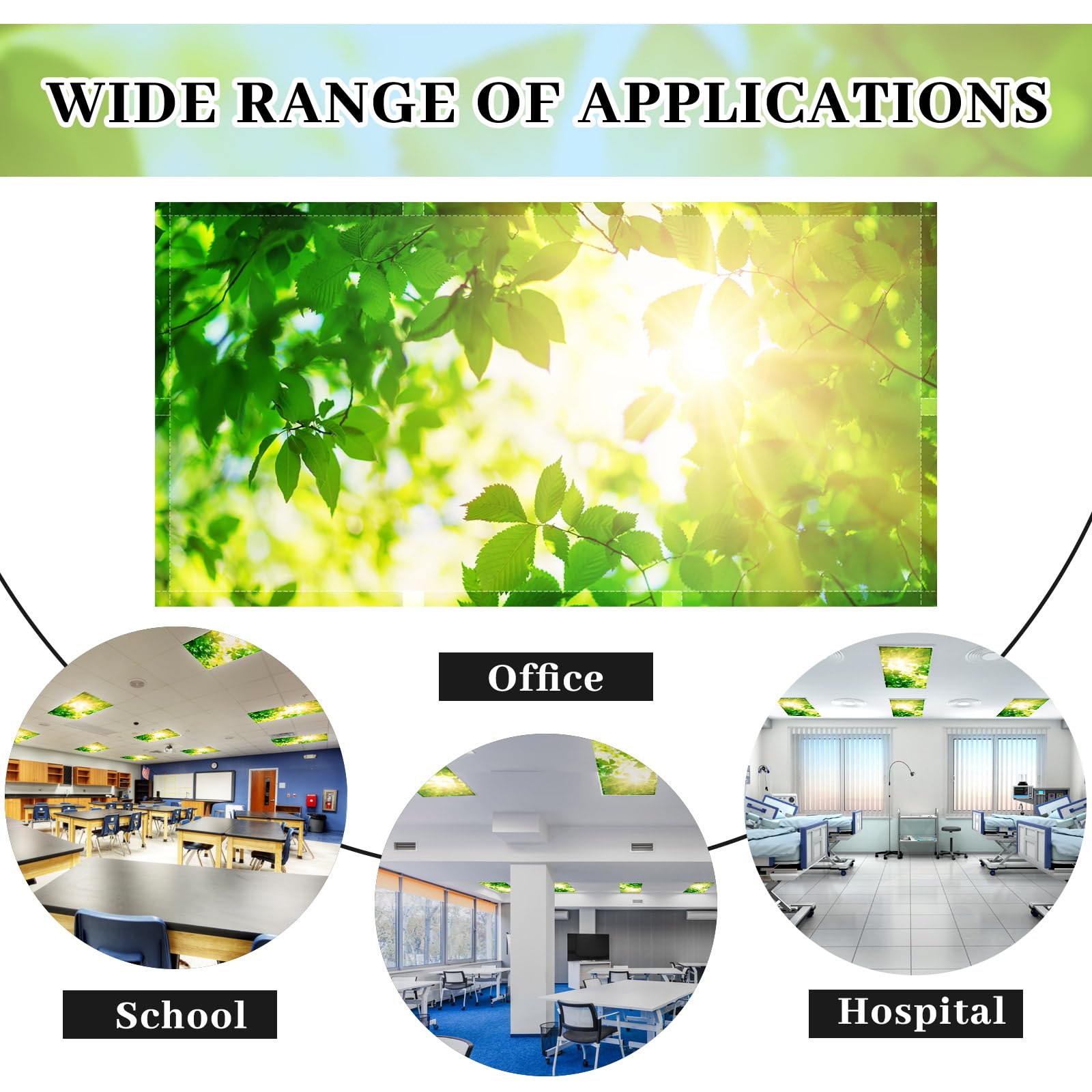 Hortsun Fluorescent Light Covers 4 Pack, 4x2 Feet Green Leaves Magnetic Ceiling Shade for Office, Classroom, Home, Hospital Decor