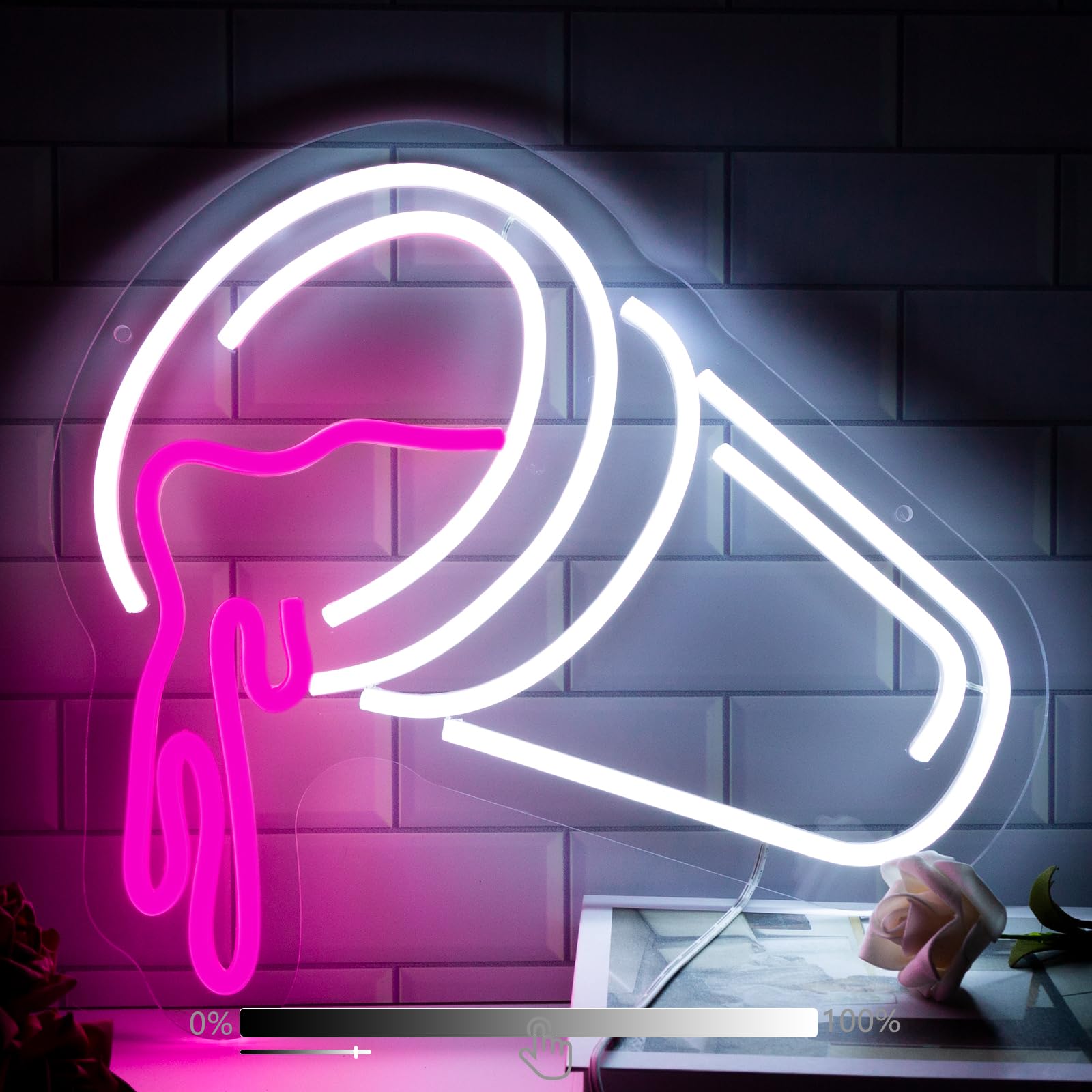 Moodion Double Cups Neon Sign for Wall Decor, Dimmable Pink Neon LED Lights Signs for Bar Man Cave, Neon Light Up Signs for Bedr