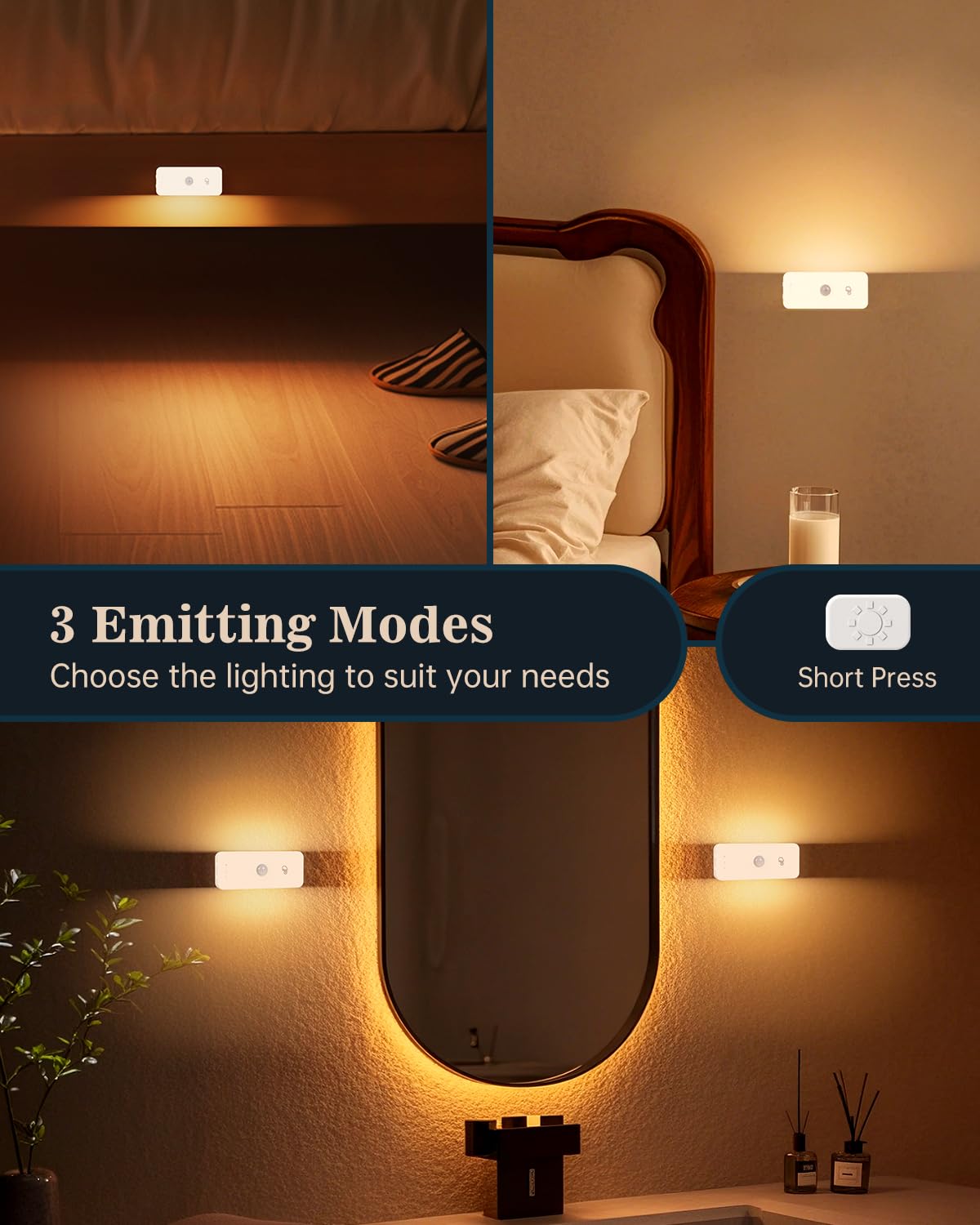 Yiliaw Motion Sensor Night Lights - Rechargeable 4-Pack, Adjustable Brightness, 3 Color Temps, White, Magnetic Mount