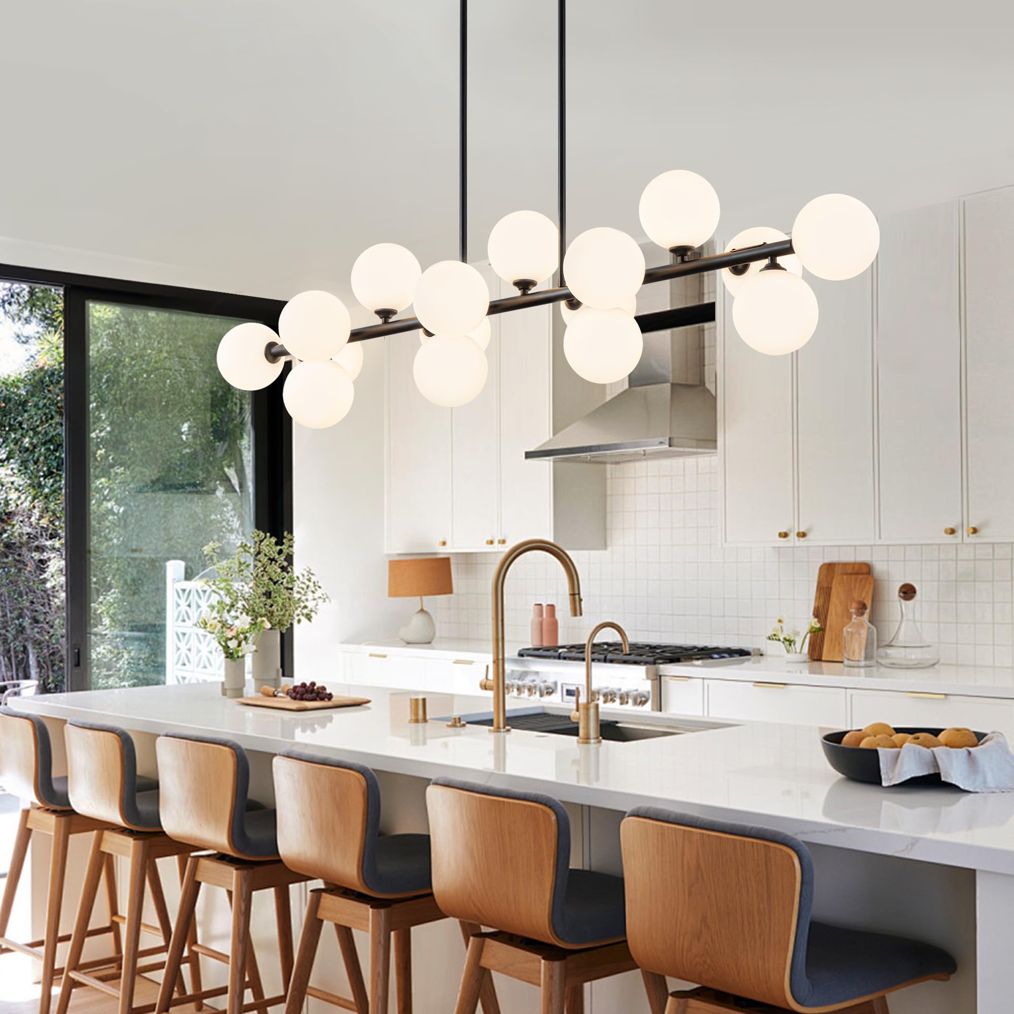Farmhouse Chandeliers For Dining Room Large Pendant Lights Kitchen Island Lighting 16-Light Modern Sputnik Chandeliers With Milk