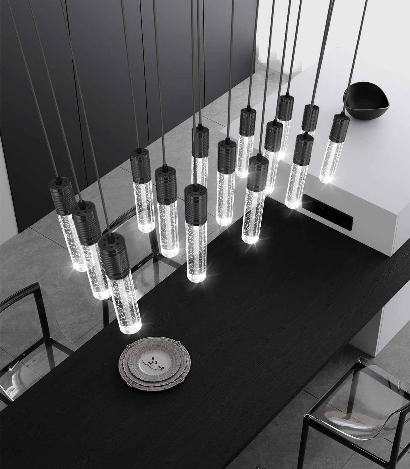 Dolria 15-Lights Modern Led Pendant Lighting Fixture For Kitchen Island Crystal Chandelier Light Fixtures For Dining Room