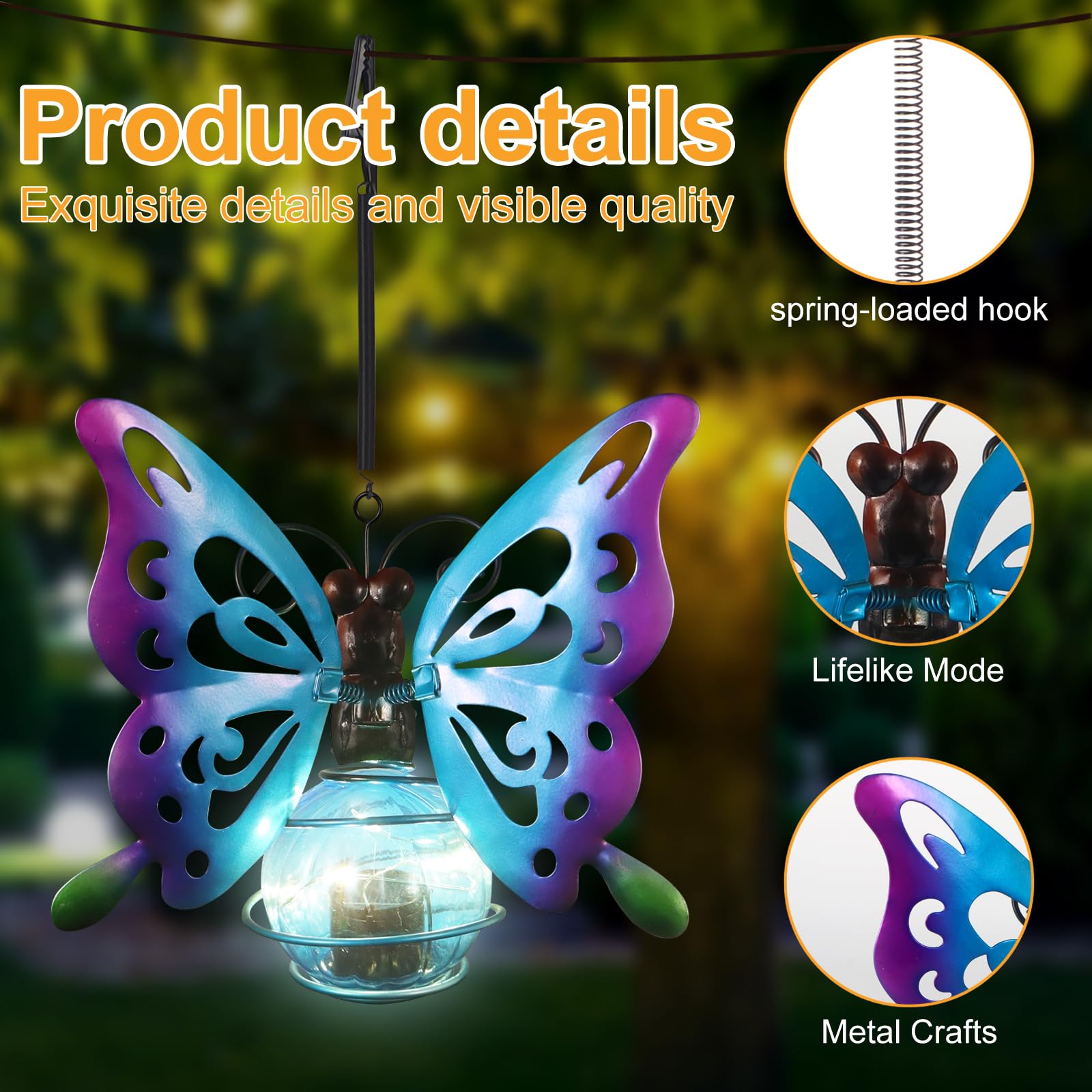 Butterfly Solar Outdoor Hanging Lantern Creative Small Sculpture Lights Durable Waterproof Lamp Suitable For Festivals Garden Decor Birthday Gifts For Grandma Mom Women Girl