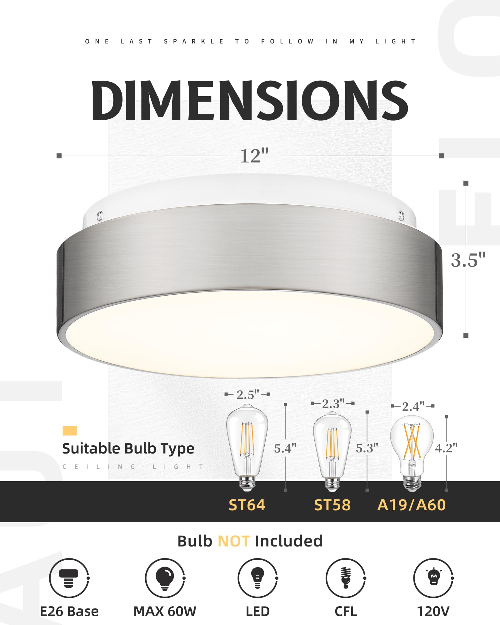 Autelo 12'' Flush Mount Ceiling Light Fixture, Frosted Glass Shade 2-Light Close To Ceiling Light Fixture In Brushed Nickel Fini