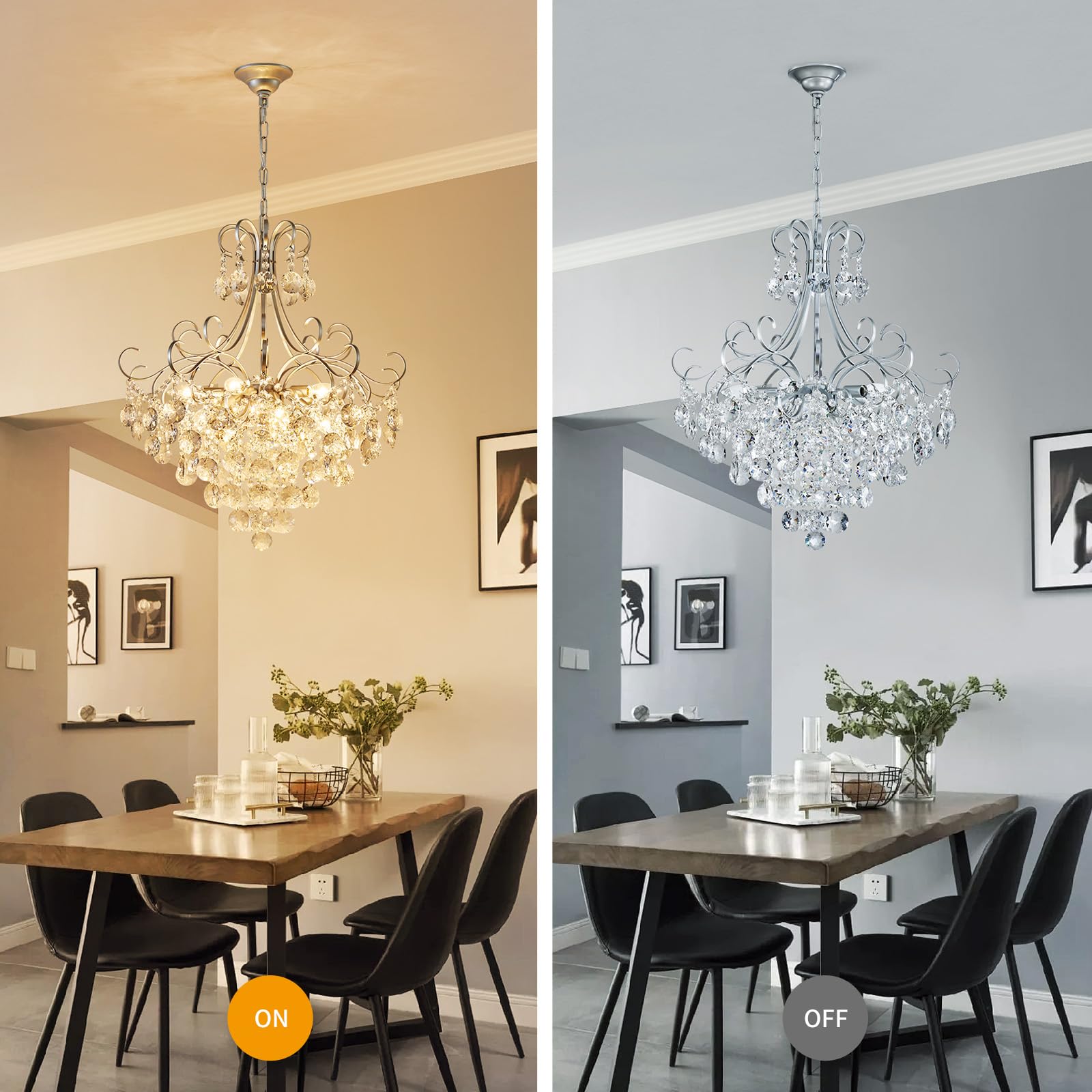 ANJIADENGSHI Crystal Chandelier, K9 Crystal, 28" High x 23" Wide, Silver, Model CL-0019S, 10 E12 Bulbs, Elegant