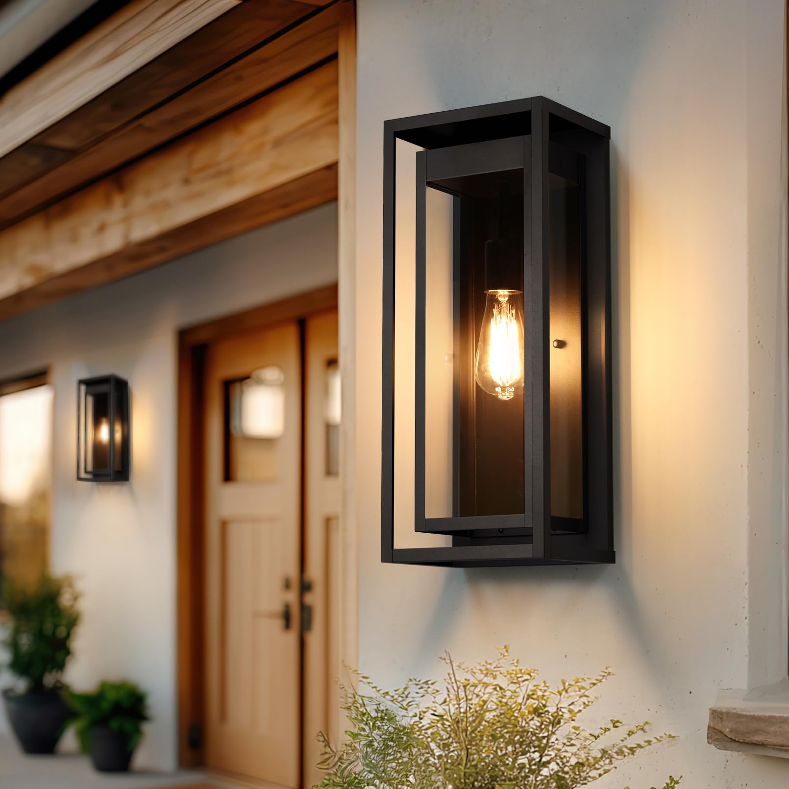 Slypadan 19" Outdoor Wall Lights, Matte Black Sconce Fixture, Waterproof, 2-Pack, Clear Glass Shade for Porch and Garage