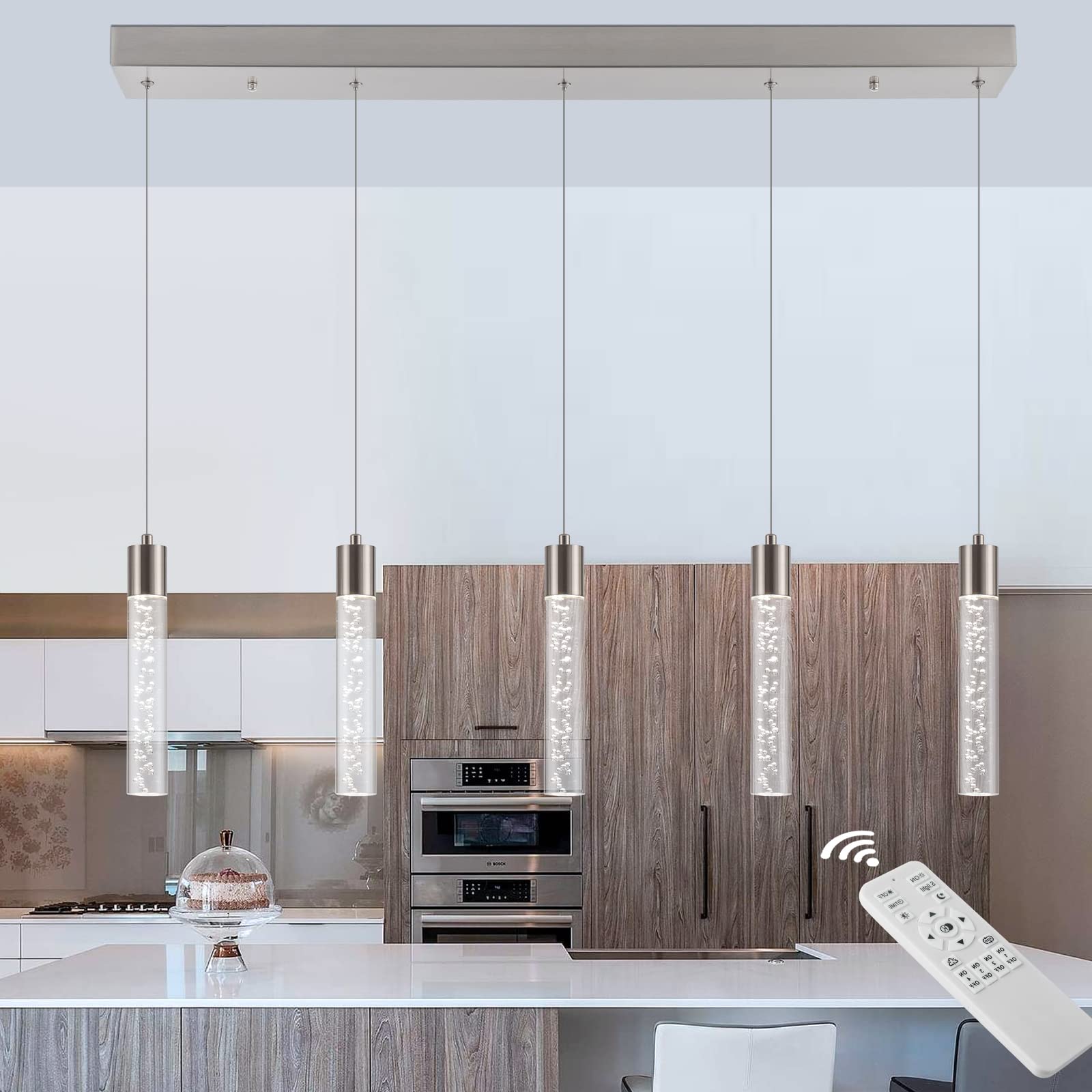 Bestwest Three Color Pendant Kitchen Lighting, Brushed Nickel Pendant Chandelier Lighting With Remote Control, 3D Pendant Lighti