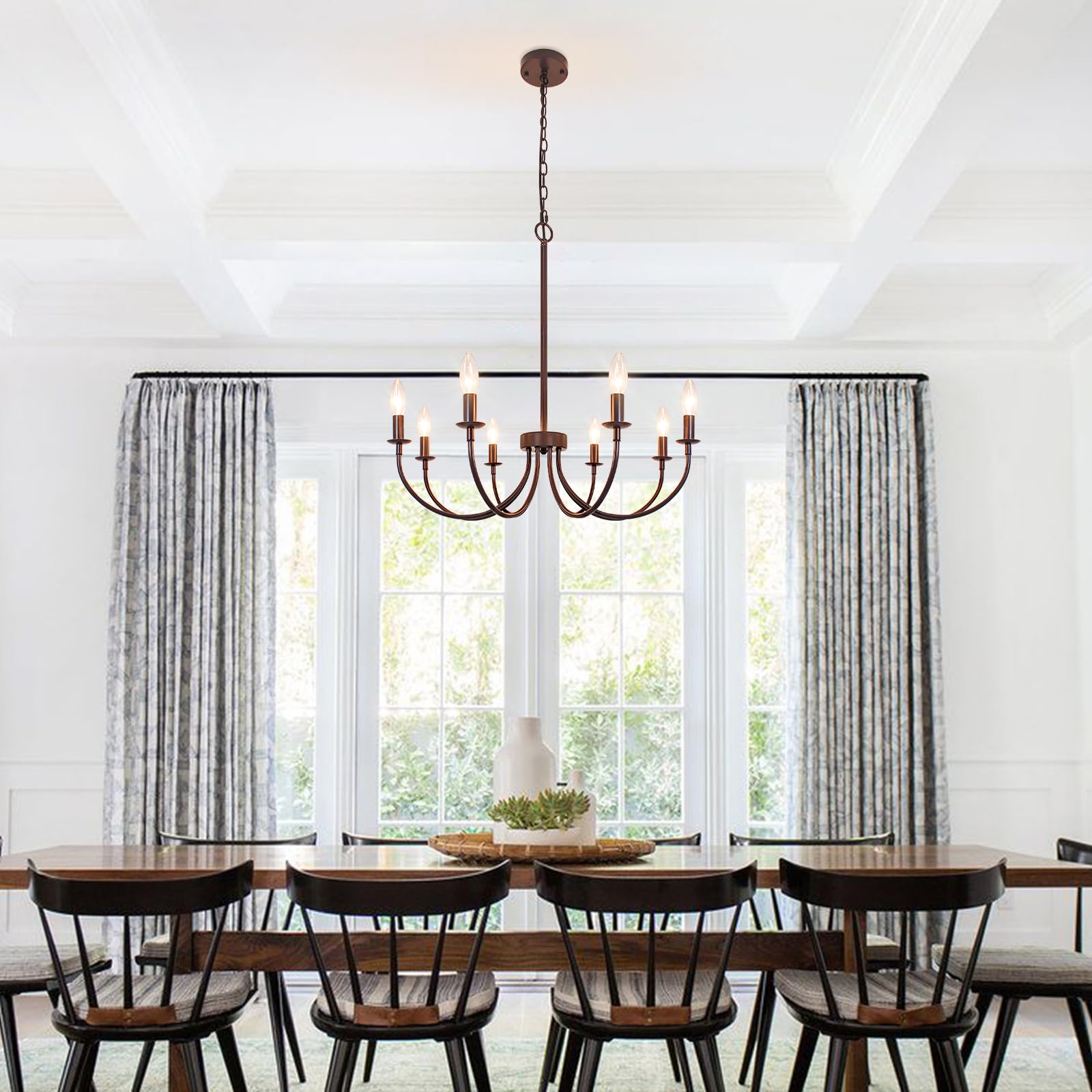 Puyveyor 8-Light Farmhouse Chandelier for Dining Room Lighting Fixtures Hanging, Oil-Rubbed Bronze Candle Chandelier, Industrial