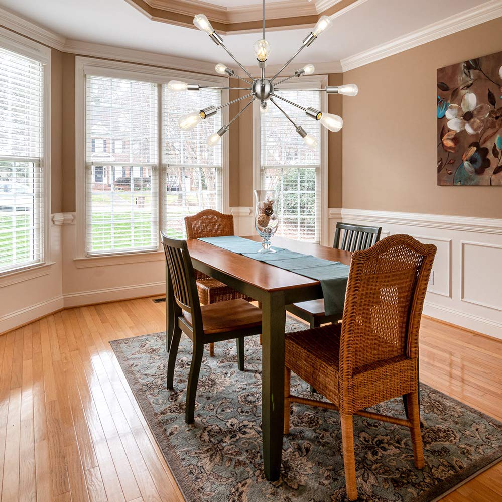 Lynpon 12-Light Brushed Nickel Sputnik Chandelier - Modern Ceiling Light For Dining Room, Kitchen