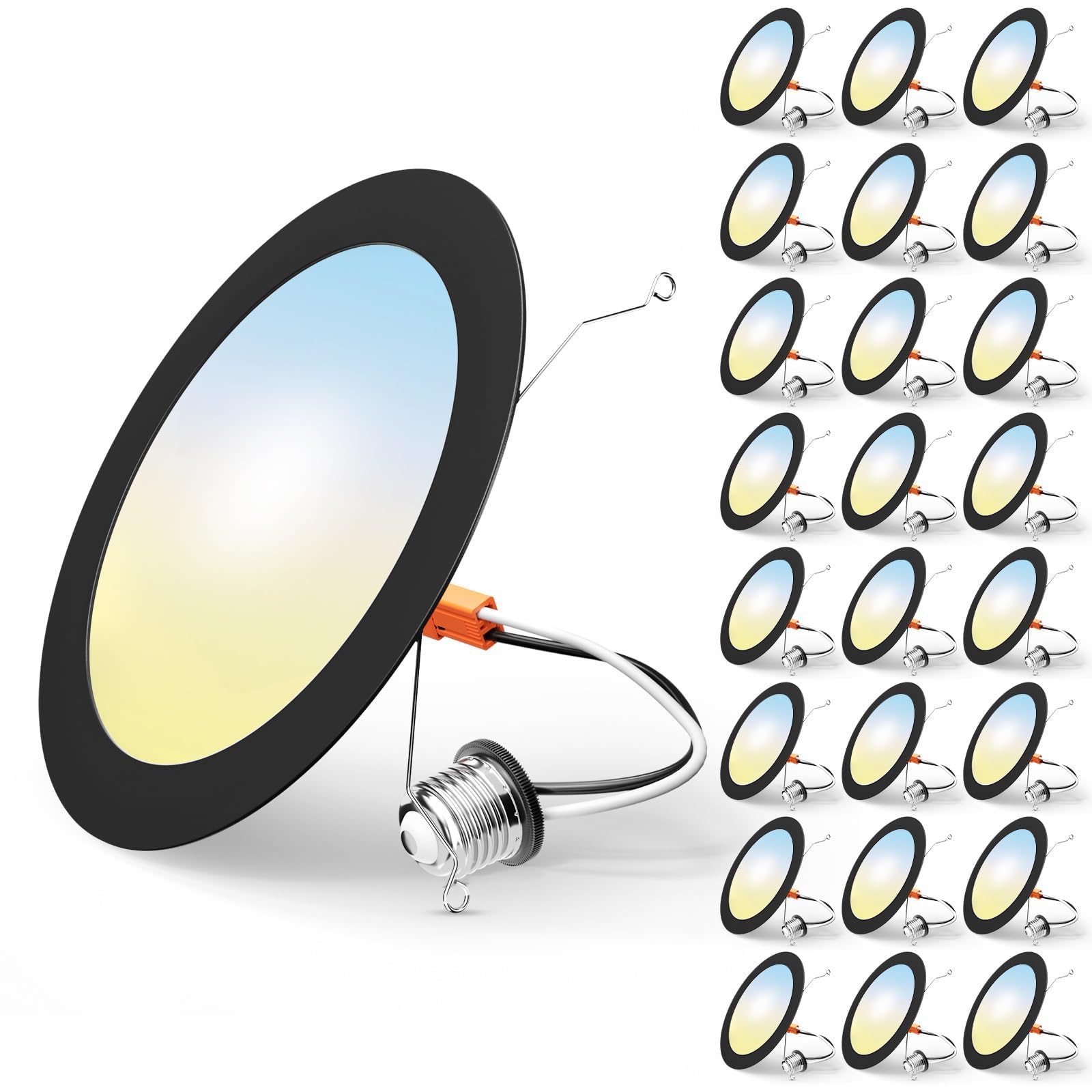 FREELICHT 24 Pack LED Recessed Lighting 6 Inch, Dimmable 10W, 1000LM, IC & Damp Rated, Black, Model DLB01-D