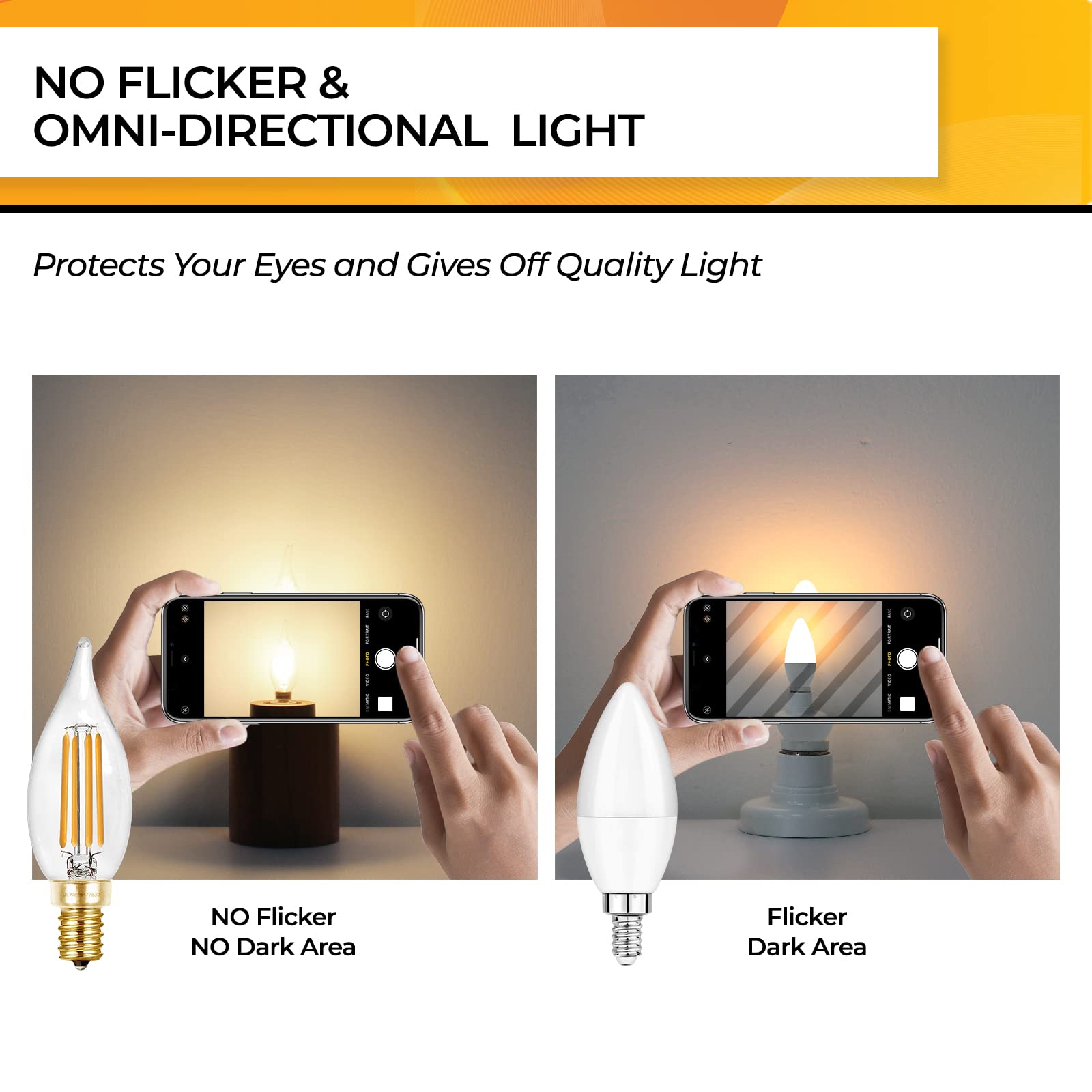 Hizashi E12 LED Candelabra Bulb 60W 2700K Soft Warm White Dimmable 6W 550LM CA11 Flame Tip - 6 Pack