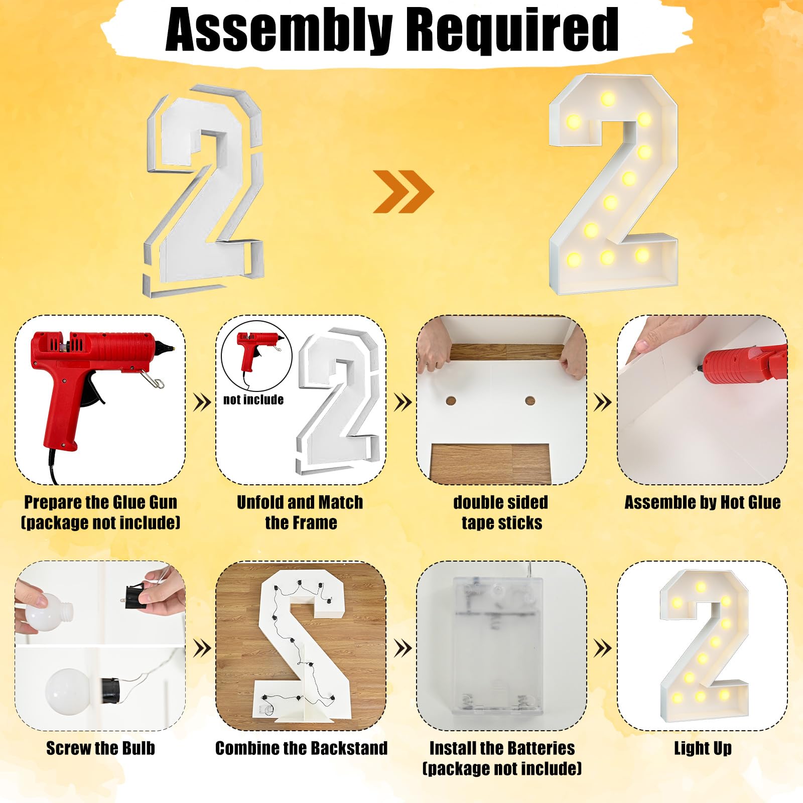 4Ft Light Up Number 2 White Large Numbers With Lights Giant Mosaic Marquee Frame Letter For 2Nd Birthday Party Decorations Pre-Cut Cardboard Thick Foam Board Sign Anniversary New Year Graduations