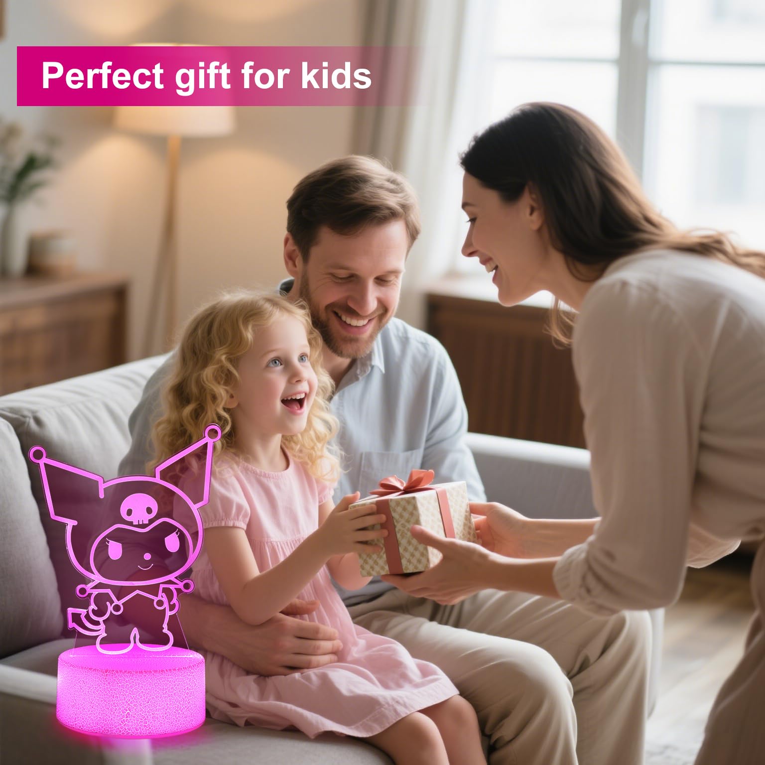Sunduck Pink Kawaii Night Light With Corded Control- Cute Dreamy Girls Room Decor  Perfect Birthday/Christmas Gift For Kids  Unique Holiday Present