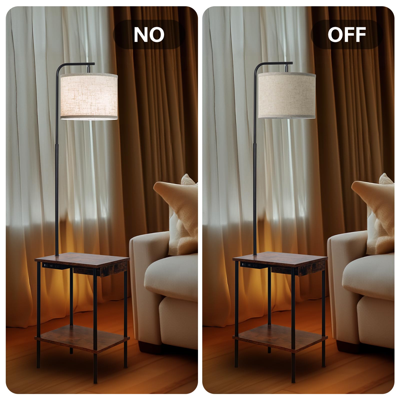 Eoeyyoyb Floor Lamp With Table & Drawers, End Table Lamp With Usb Charging Portt Power Outlet And Shelves, Side Table Reading Li