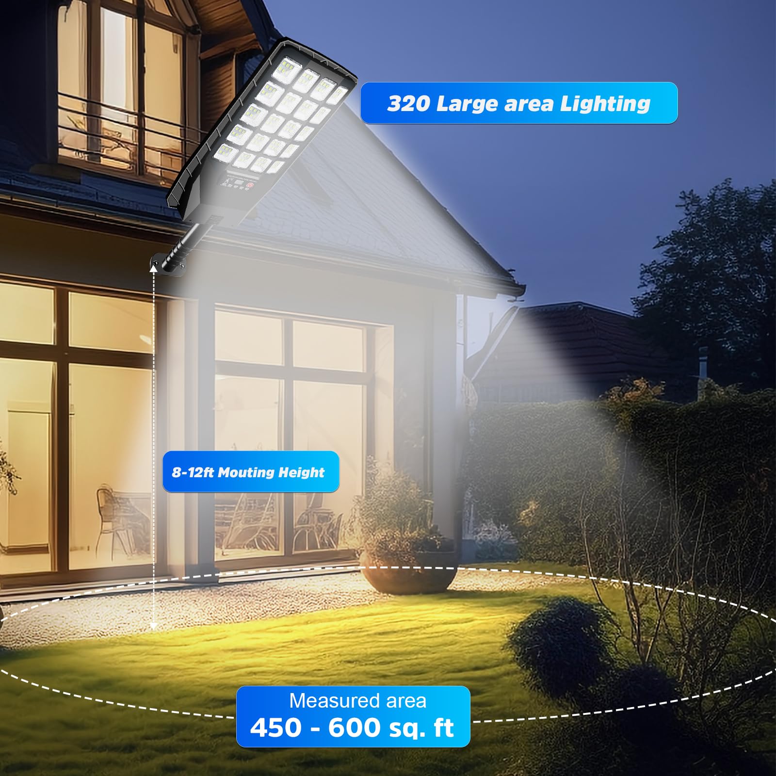 Yusist 2 Pack Solar Street Lights, 20000LM, Waterproof, Motion Sensor, Remote Control, Black, Model JX188-2, Dusk to Dawn