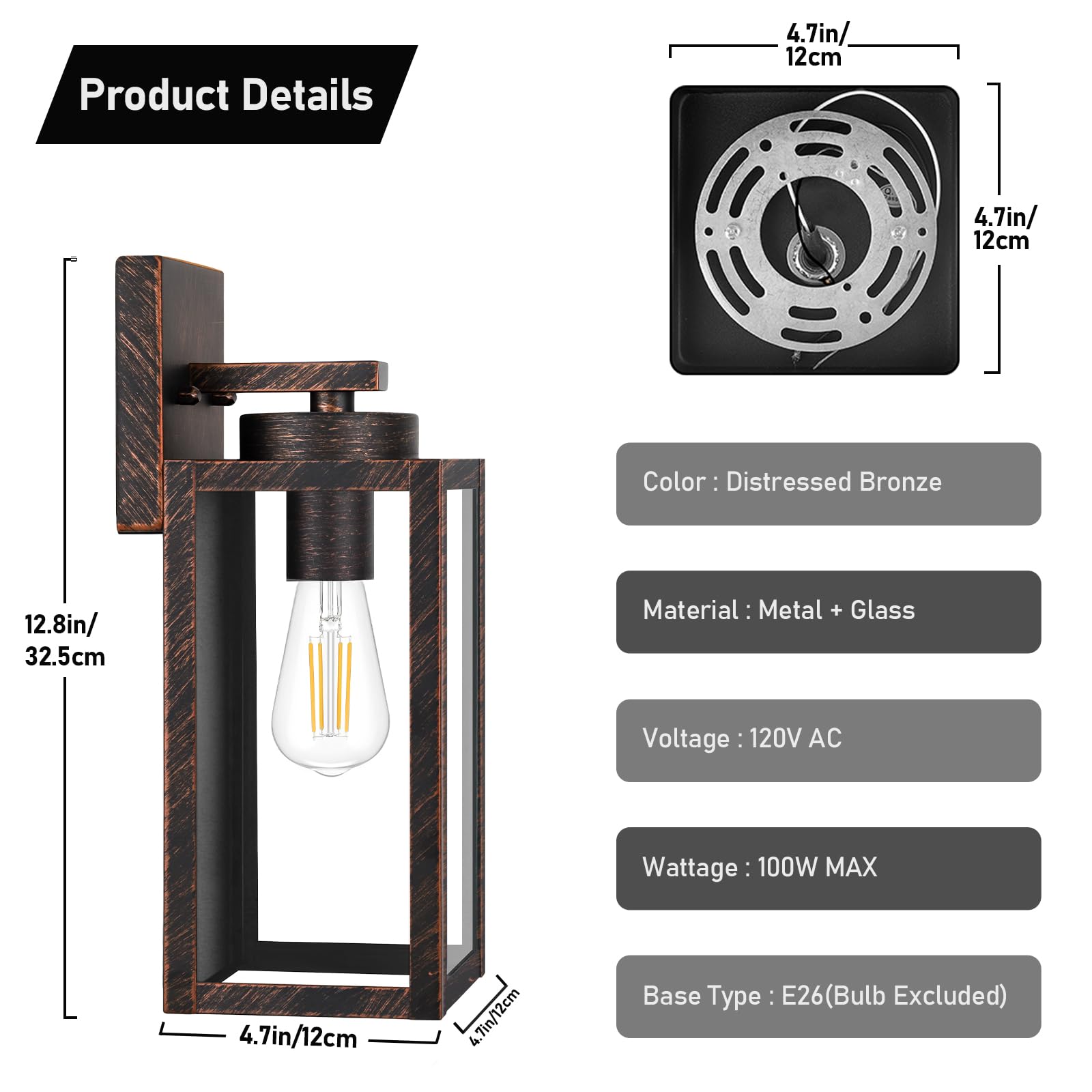 Beslowe 2-Pack Outdoor Wall Light Fixtures, Exterior Waterproof Wall Lanterns, Porch Sconces Wall Mounted Lighting With E26 Sockets & Glass Shades, Modern Wall Lamps For Patio Front Door, Brown