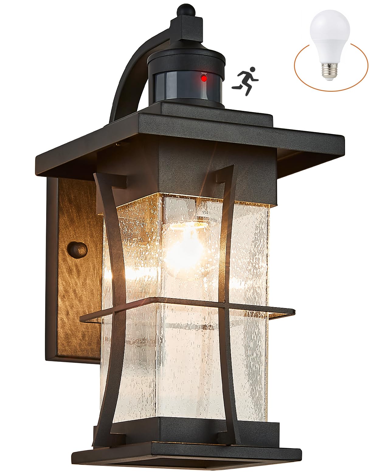 Eeru Motion Sensor Outdoor Wall Light Dusk To Dawn Exterior Light Fixtures Waterproof Outdoor Sconce Black Porch Light Wall Moun