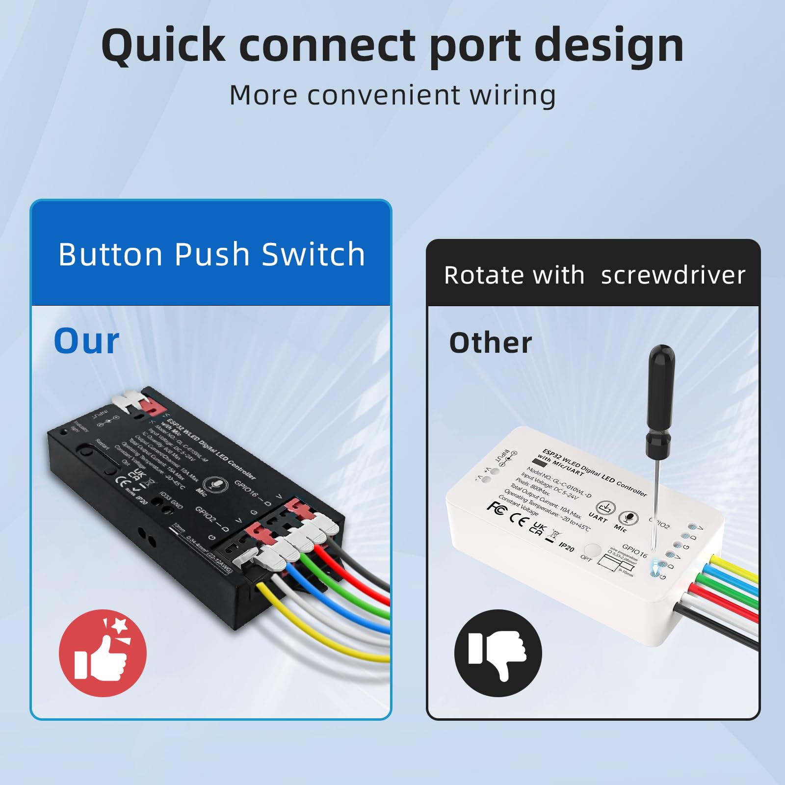 KHKJROS WLED Controller with Mic, ESP32 for WS2812B/WS2811/APA102 LEDs, 5-24V, Black, Model GL-C-015WL-M