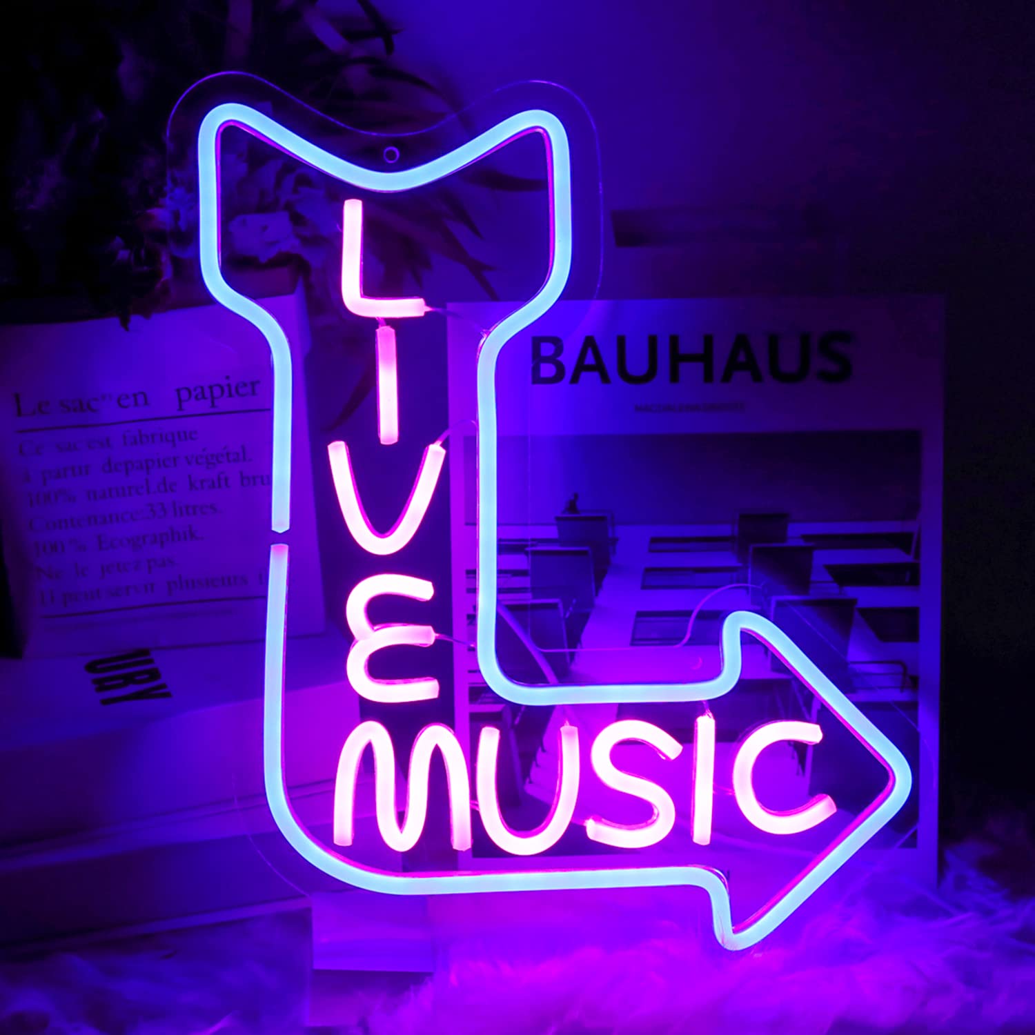 CKTBLEY Live Music Neon Sign LED Wall Decor Pink Blue Acrylic Light for Bedroom Music Studio Game Room Model 0569d1e4-2ee7-4f85-bd67-4