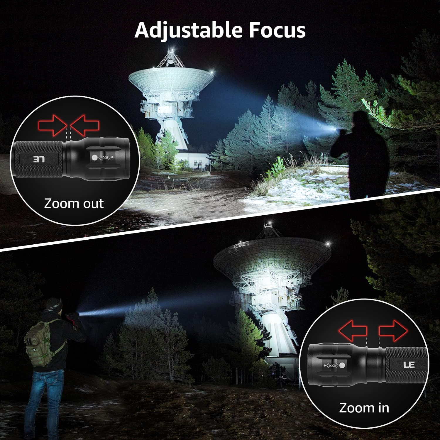 Lighting EVER LED Flashlights, High Lumens, Waterproof, Adjustable Focus, Small, Black, Model 1200012, 4 Pack