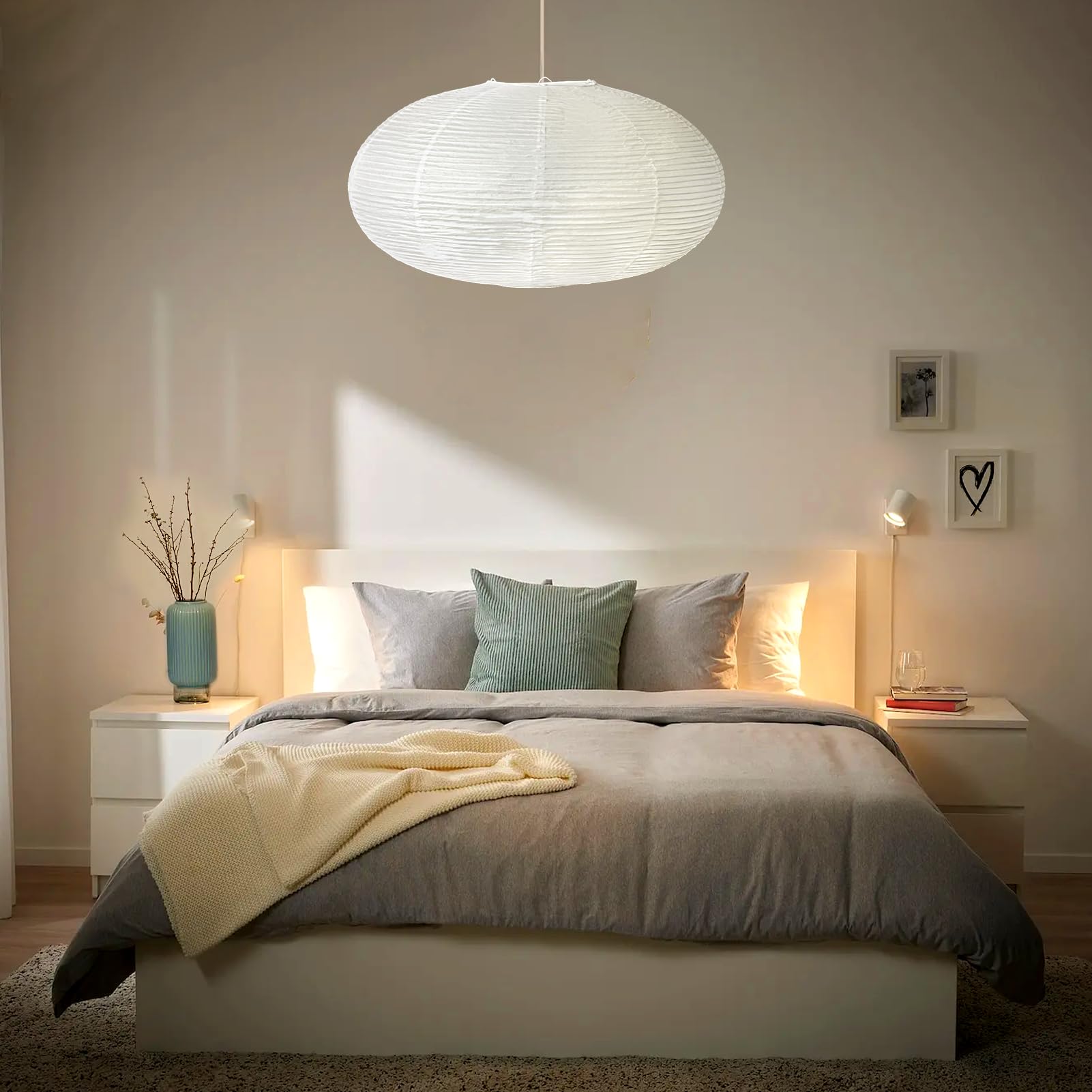 Knonew Pack Of 2 White 22    Paper Oval Lanterns Decorative, Hanging Lamp Shade Chinese Japanese Paper Lantern Lampshades For Ho