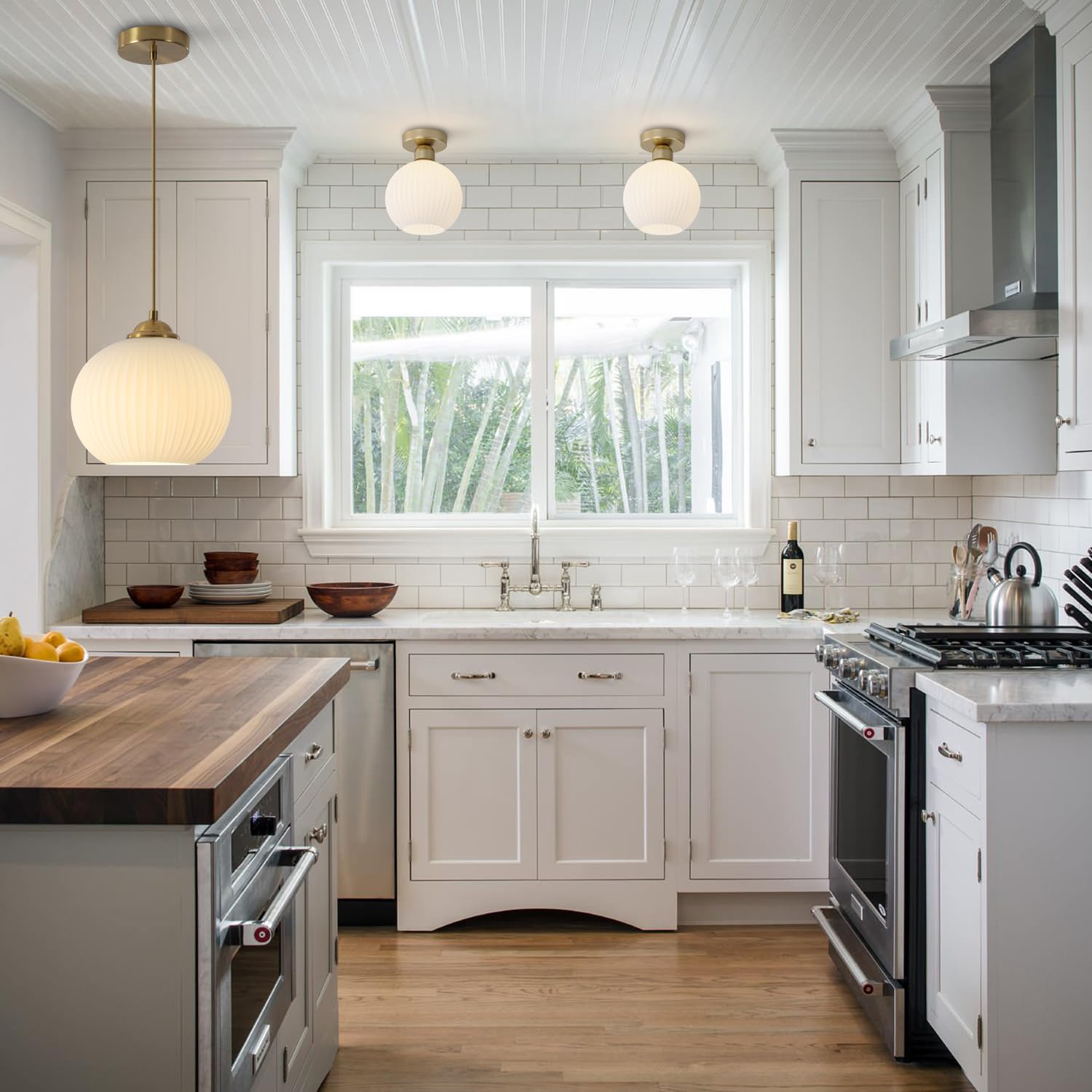 Kco Lighting Mid Century 1-Light Globe Pendant Light Industrial Vintage Brass Gold Pendant Lighting Fixture Kitchen Island Adjus