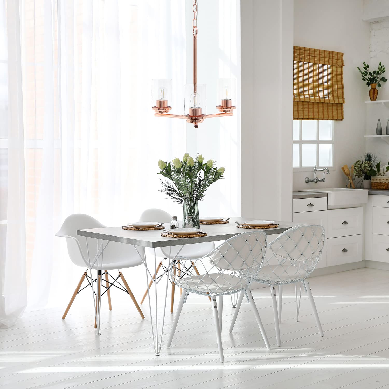 Elegant Designs 3-Light Pendant Chandelier, Glass & Metal, 15in Brushed Nickel, Model PT1018-BSN