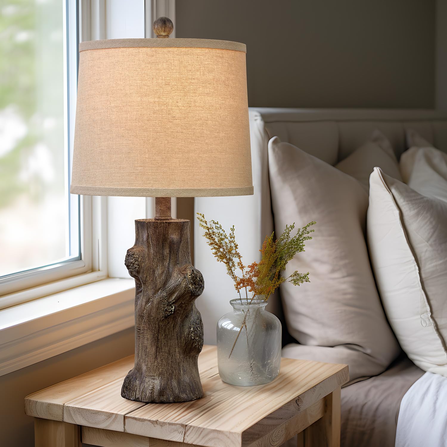OYEARS 23" Resin Table Lamps Set of 2, Brown-4, Vintage Rustic Design for Living Room and Bedroom, Model AMZ-T1152GR