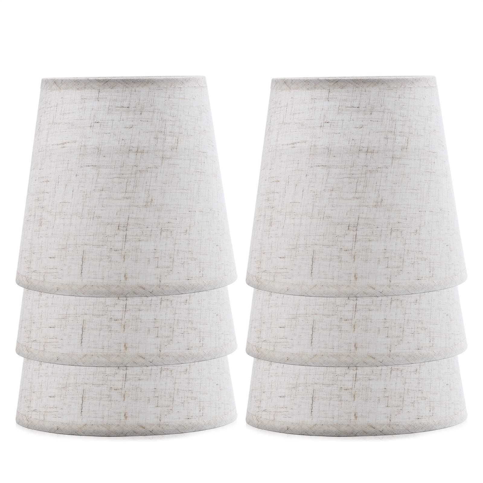 YISUN Chandelier Lamp Shades Set of 6, Beige Linen, 5.9in x 5.5in x 4.3in, Clip On, Hand Crafted for Bedroom and Dining