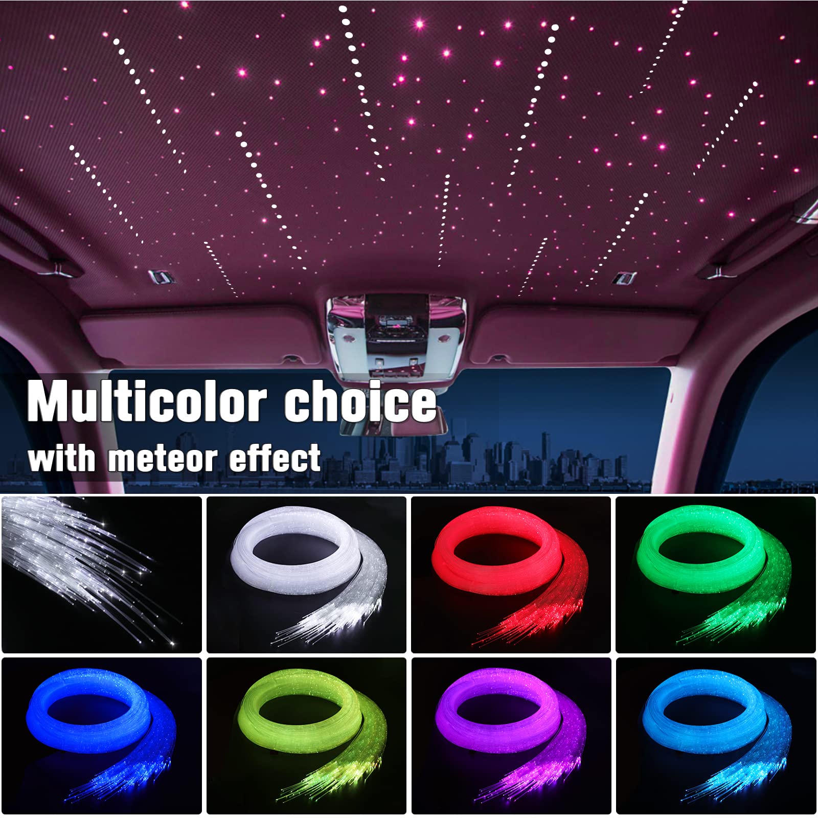 SUNKENET Meteor Twinkle LED Fiber Optic Lights, Bluetooth Control, 450pcs, 9.8ft, Pure White, Model QJ-L016