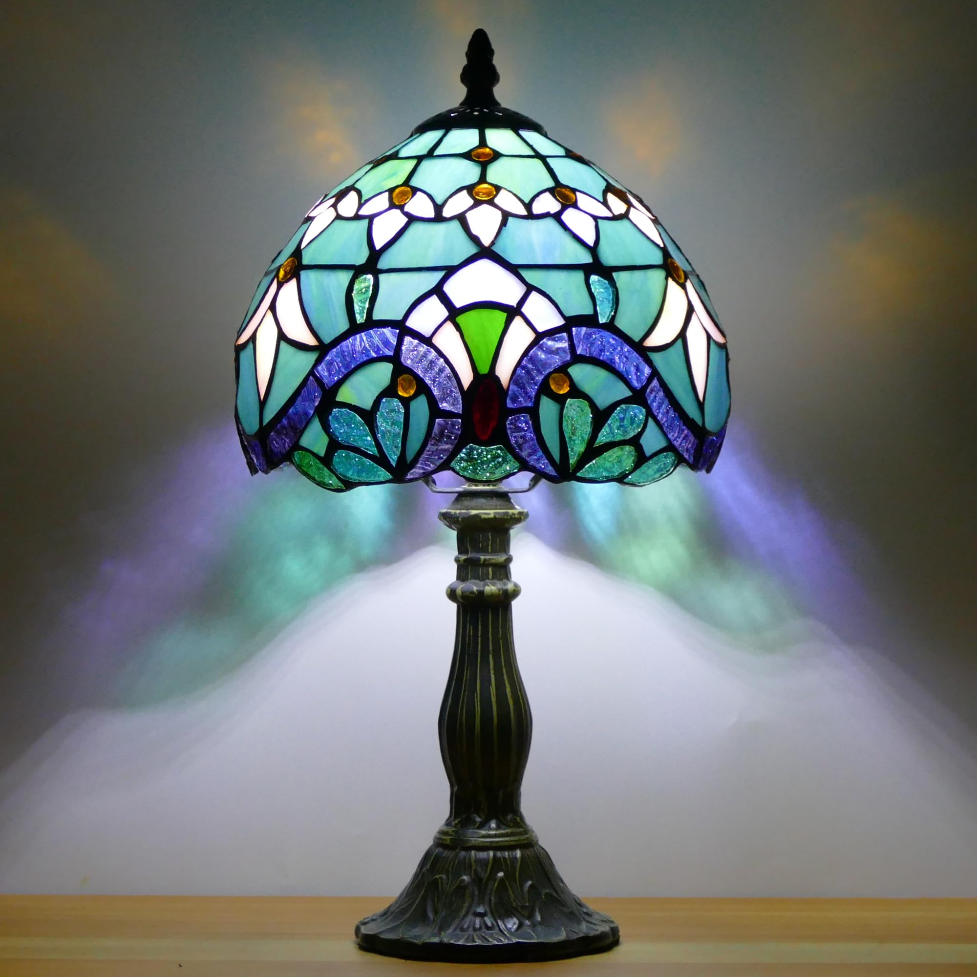 WFAYNTIFL Small Tiffany Lamp Mini Stained Glass Table Lamp Bedside Accent Lamp Memory Sympathy 8X14.5 Inch (Baroque Style)