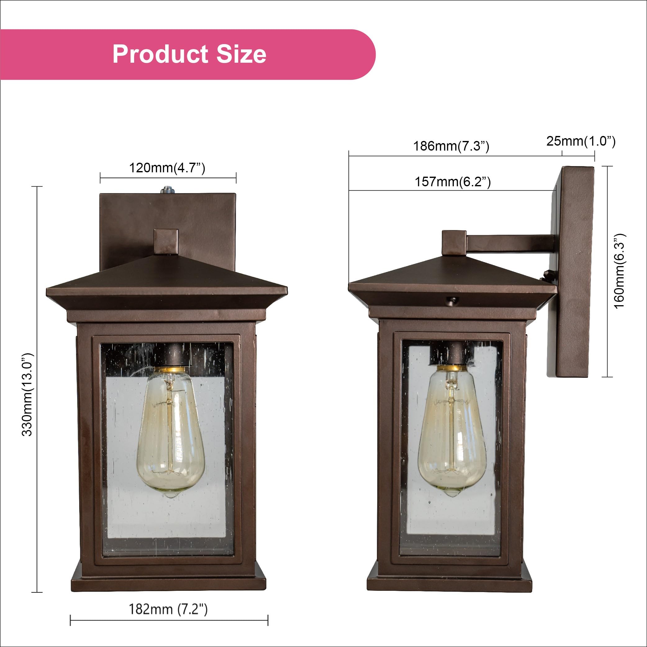 Jetima Outdoor Wall Light With Dusk To Dawn Photocell Sensor, Wall Sconce In Oil Rubbed Bronze (Orb) Finish With Clear Seeded Gl