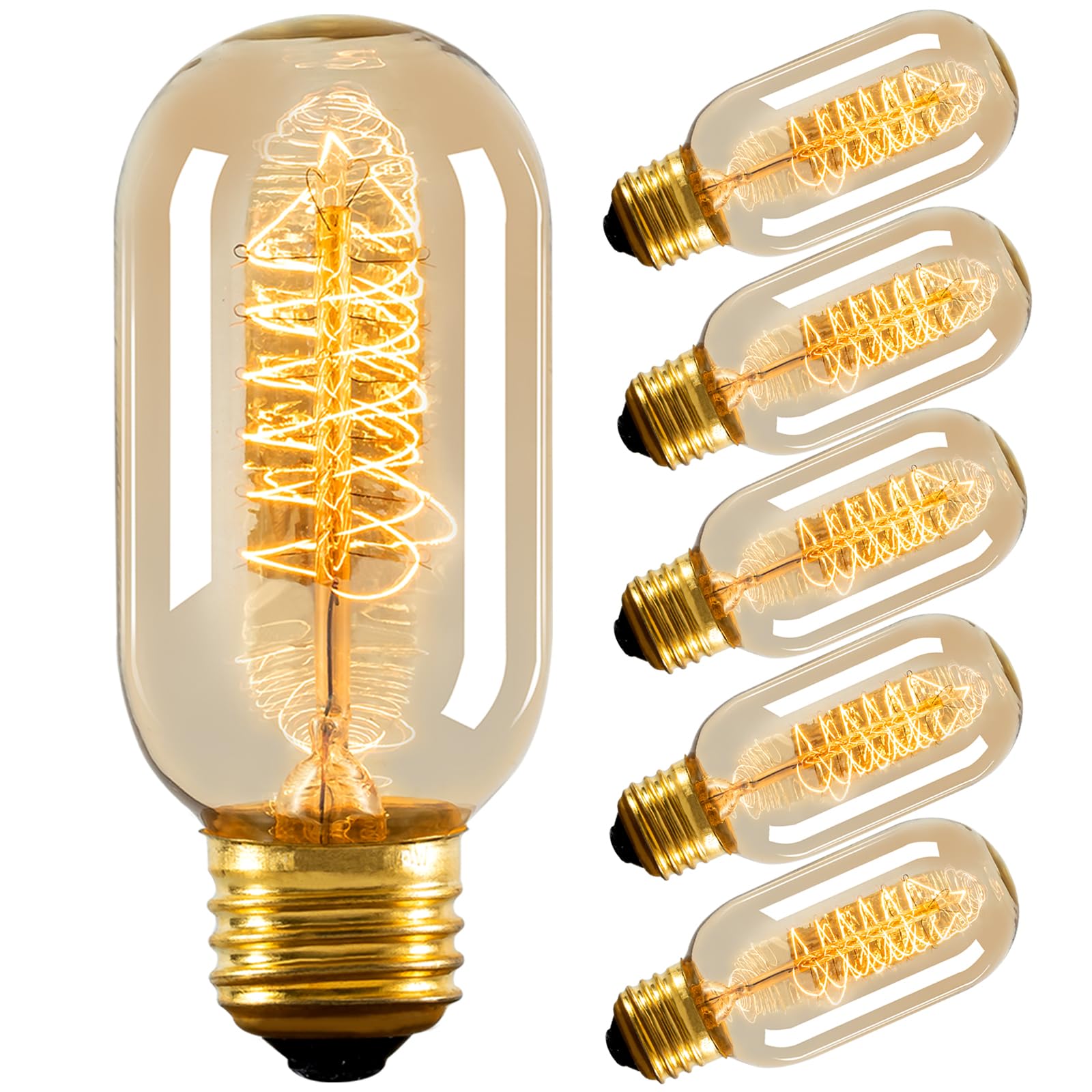 Nuodifan Edison Bulbs 6-Pack Vingtage Filament Light Bulb T45 2700K Warm Light 40 Watt 110V-130V E26/E27 Base Dimmable Decorative Antique Screw Light Bulbs For Home Lighting Fixtures