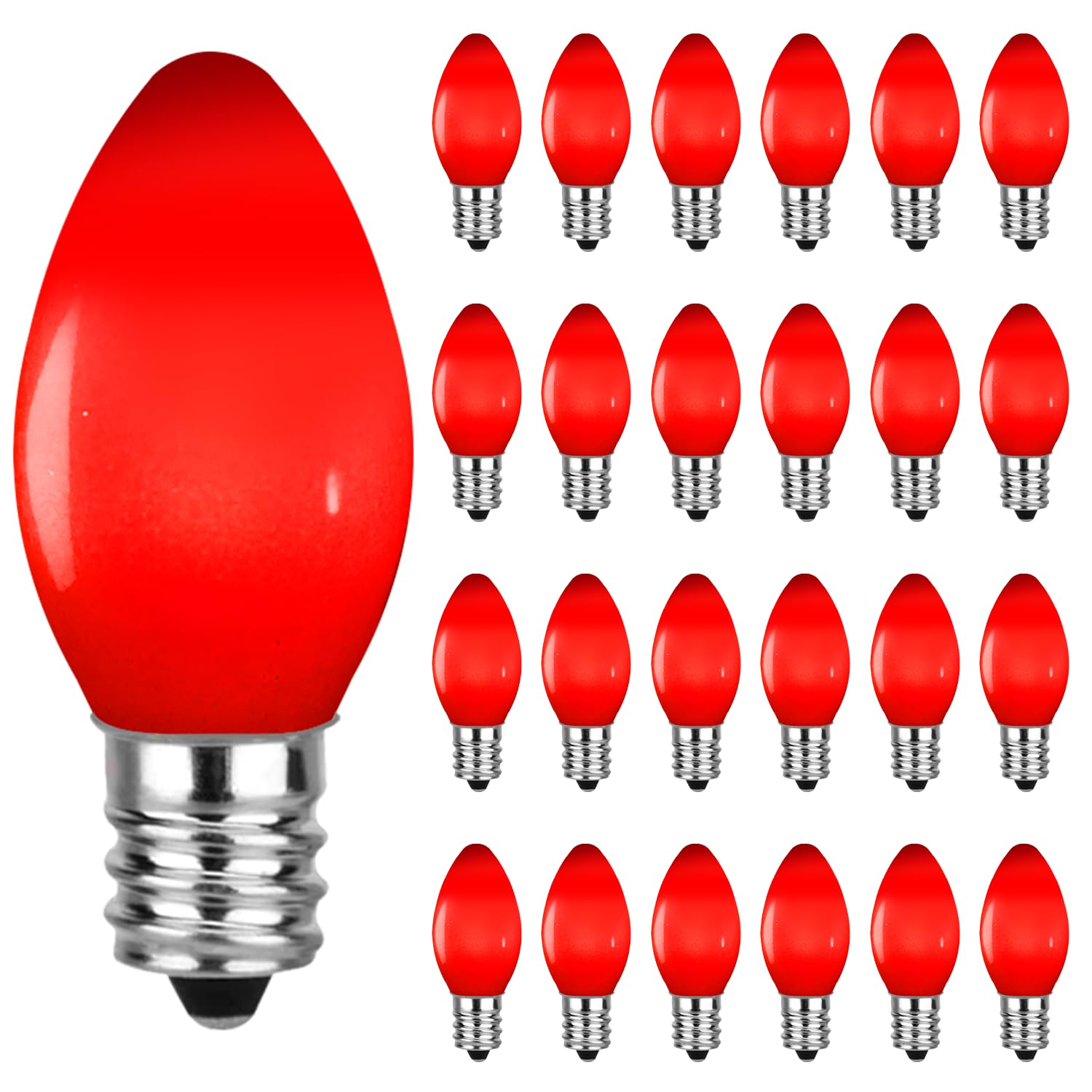 Sotopoo 25 Pack Red Led Light Bulbs C7 Replacement Bulbs - Led Glass Opaque Red Bulbs For Christmas Tree Garland Decor  Christmas Lights Replacement Bulbs For Home Yard Porch Stair  E12 Base  0.6W