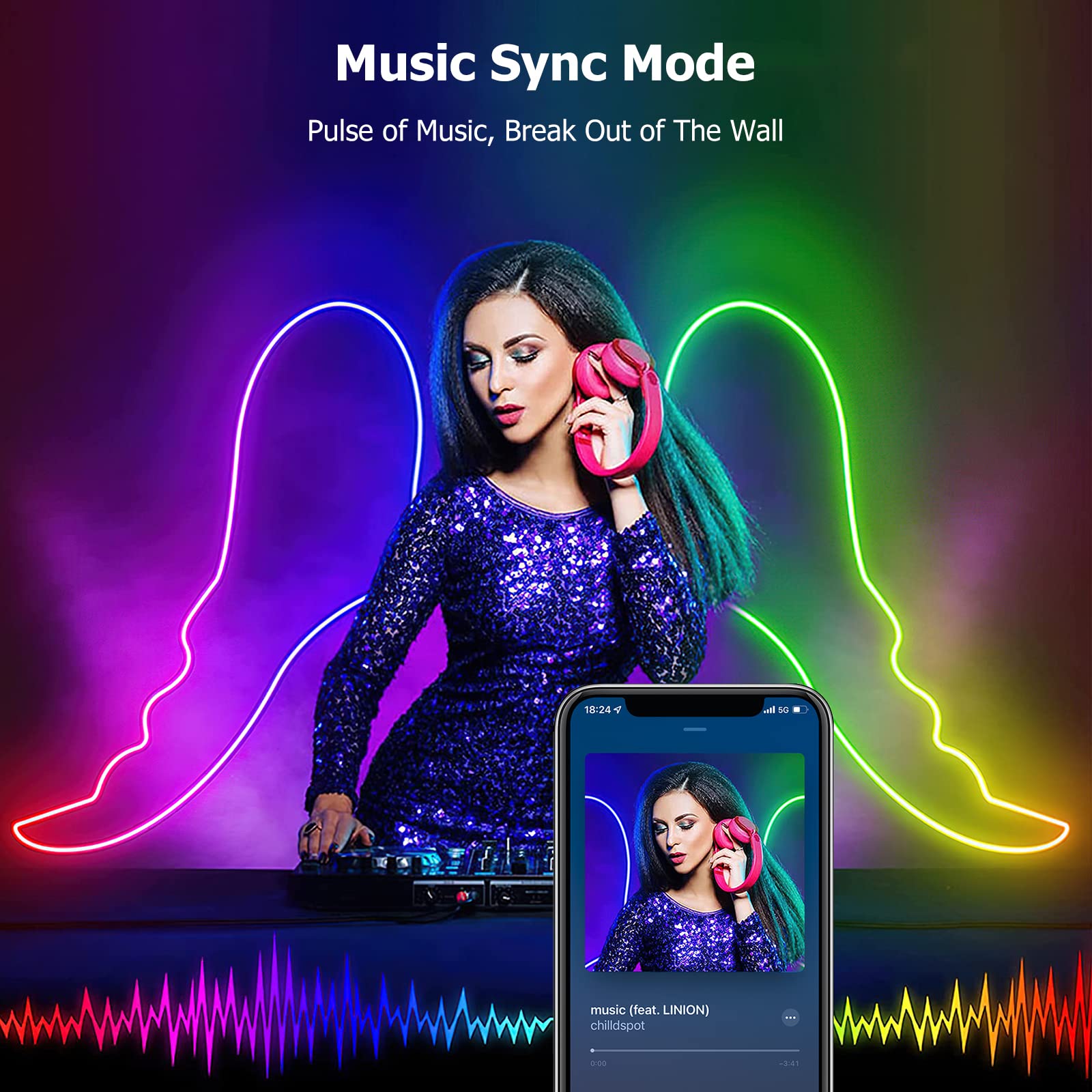 Galgreen 16.4Ft Wifi Rgb Rope Lights With Music Sync, Waterproof Flexible Dimmable Smart Led Strip Lights For Bedroom With Remot