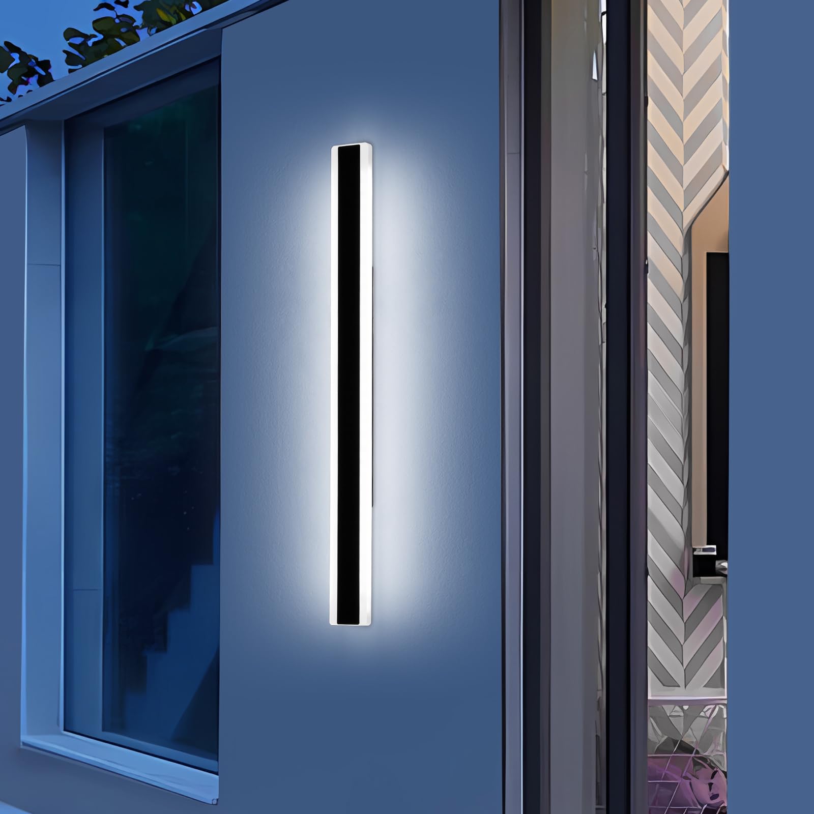 Mikeru 47.2Inch Long Led Wall Light  6000K Cool White Modern Outdoor Wall Light Ip65 Waterproof Black Acrylic Porch Exterior Lighting Fixtures  Exterior Wall Mount Lights For Garage Front Door