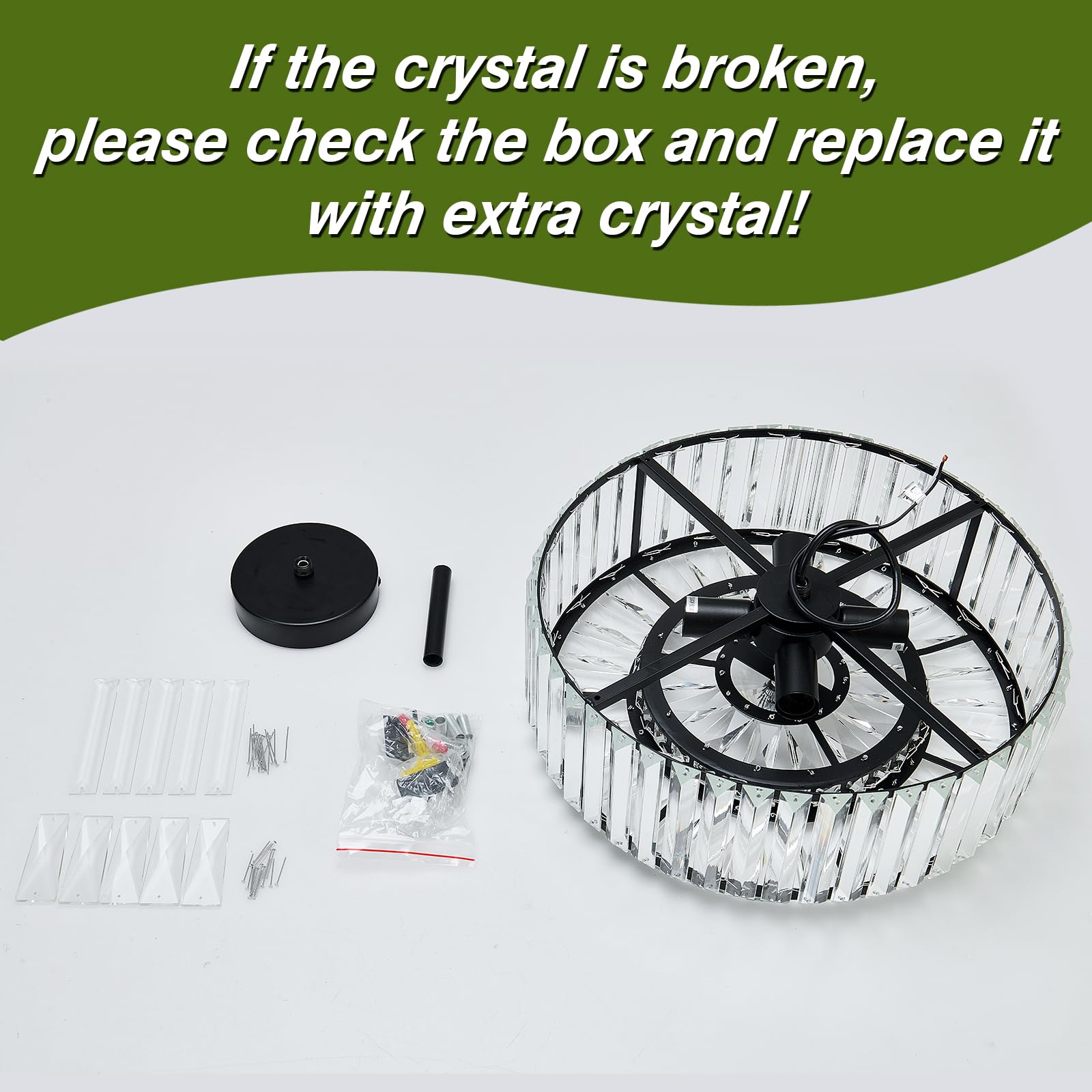 Piepooye Modern Crystal Chandelier, Black Round Semi Flush Mount, R-2041, Ideal for Dining Room, Living Room, Kitchen, Hallway